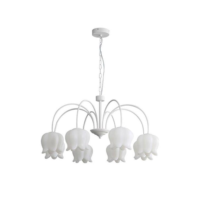 Lustra Chandelier Bell Shade Curved Arm White Floral Elegant - Letslighting