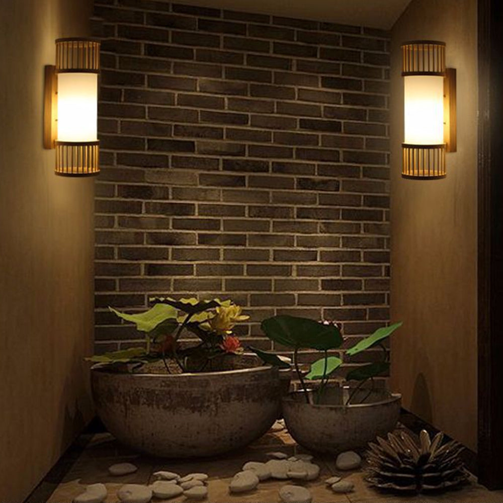 Muto Wall Lamp Rustic, Ritta Rattan Weaving LED, Hallway Wall Sconce