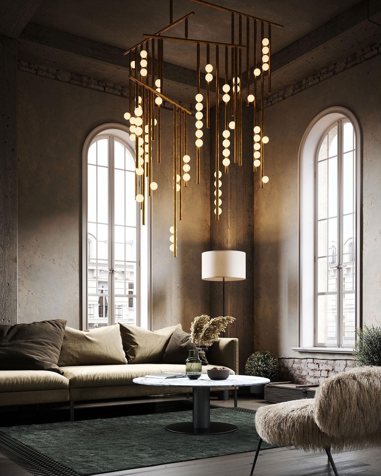 Eurzoris Geometric Brass Linear Pendant Light Chandelier - Letslighting