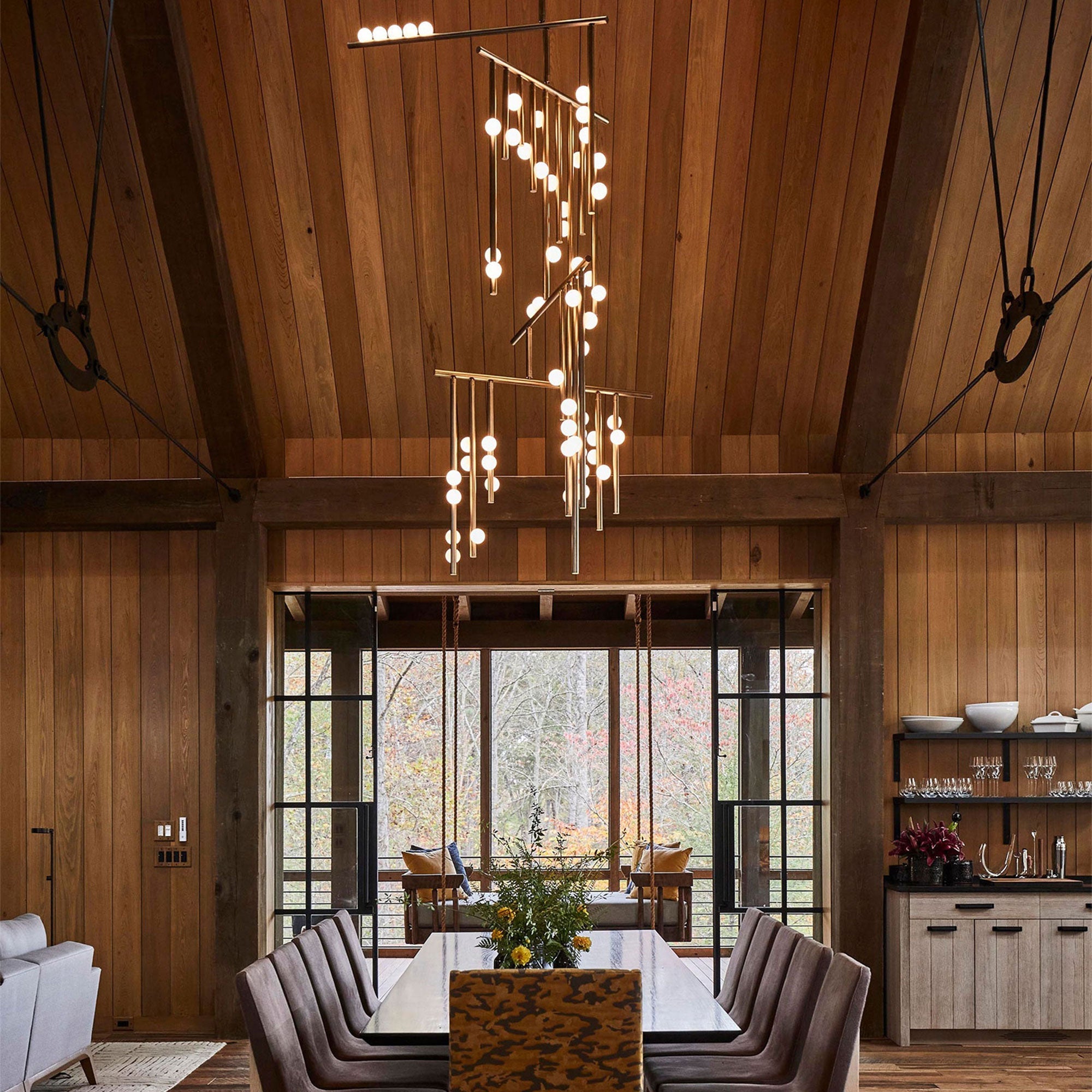 Eurzoris Geometric Brass Linear Pendant Light Chandelier - Letslighting