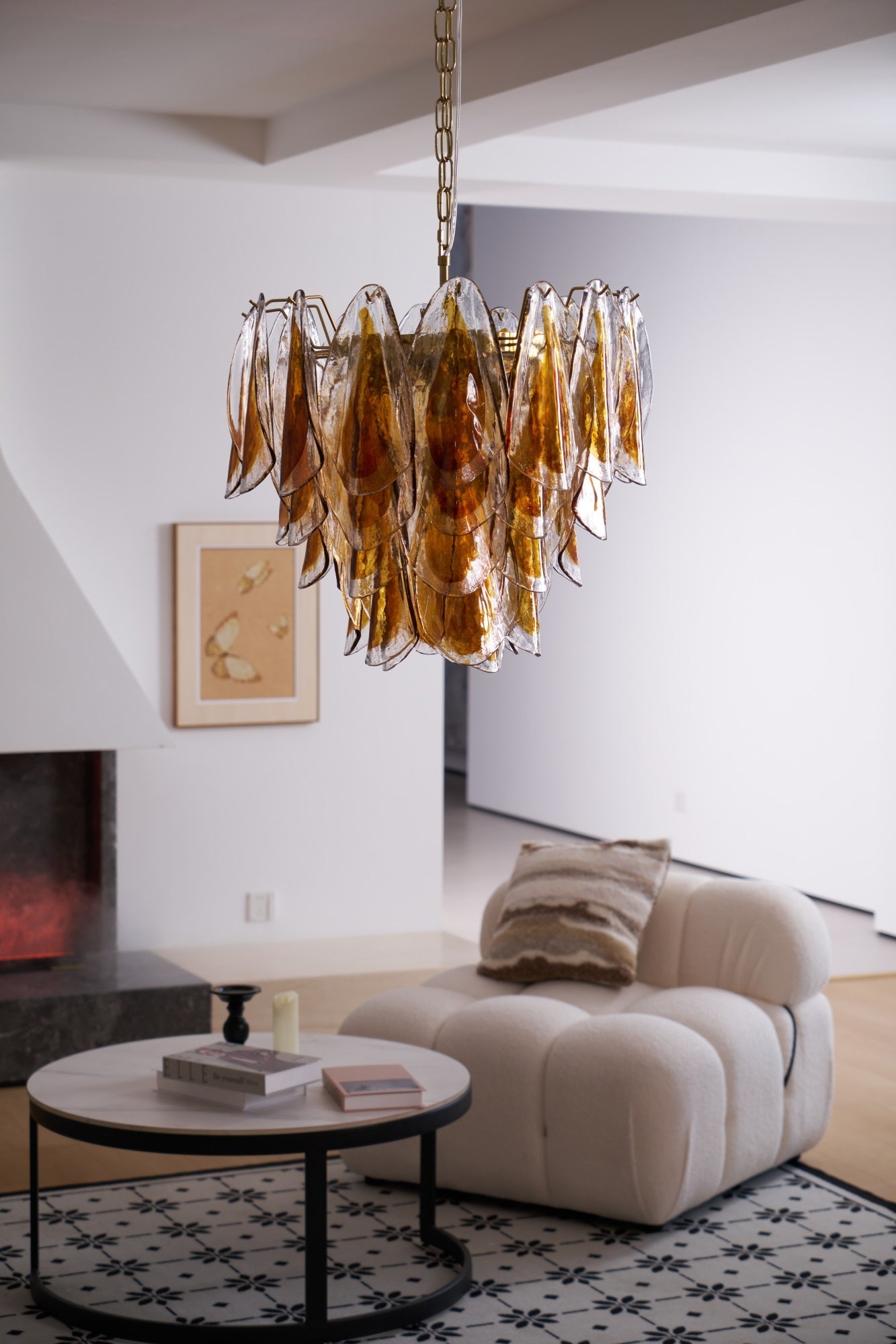Aurora Chandelier Amber Leaf Glass Layered Organic Warmth - Letslighting