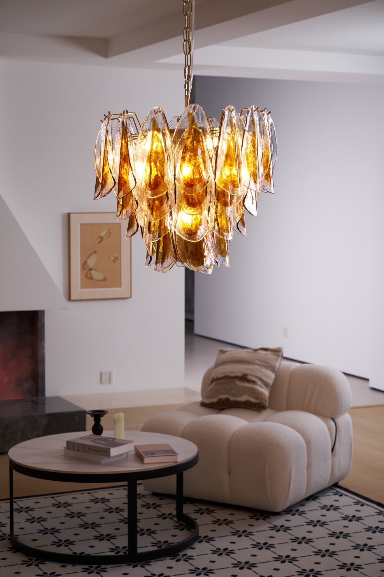 Aurora Chandelier Amber Leaf Glass Layered Organic Warmth - Letslighting