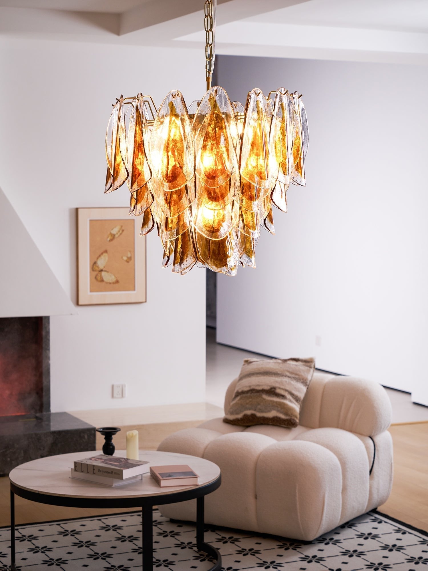 Aurora Chandelier Amber Leaf Glass Layered Organic Warmth - Letslighting