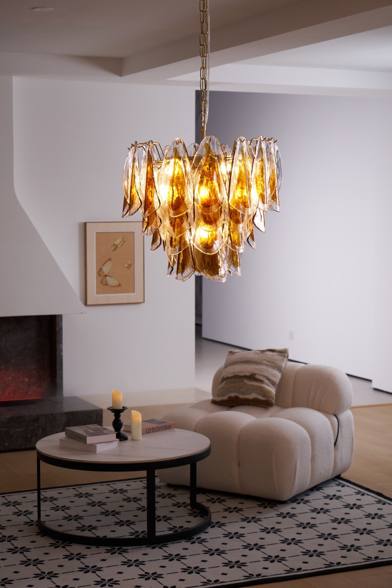 Aurora Chandelier Amber Leaf Glass Layered Organic Warmth - Letslighting