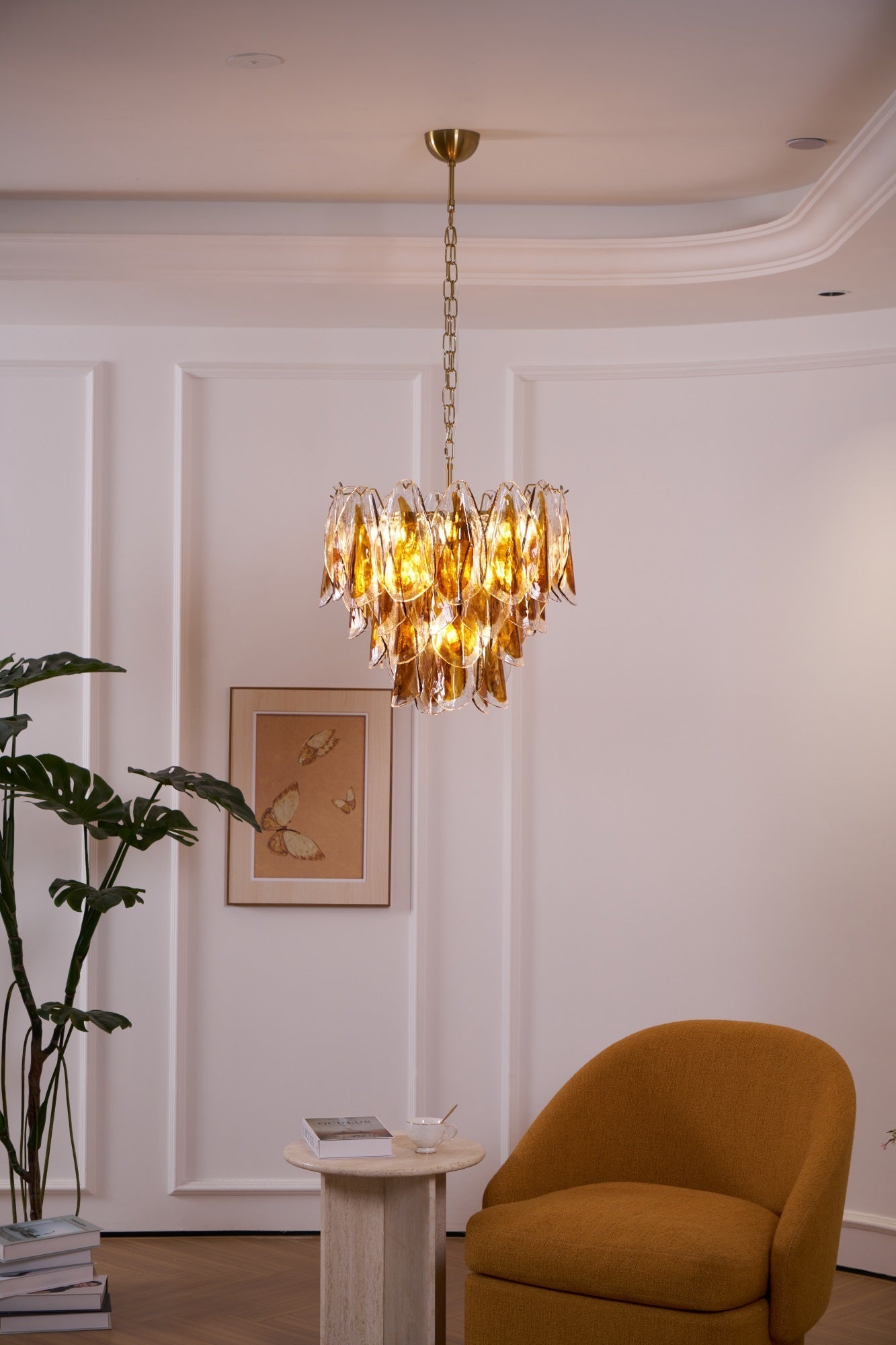 Aurora Chandelier Amber Leaf Glass Layered Organic Warmth - Letslighting