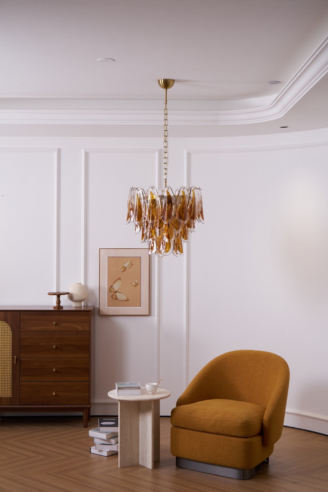 Aurora Chandelier Amber Leaf Glass Layered Organic Warmth - Letslighting