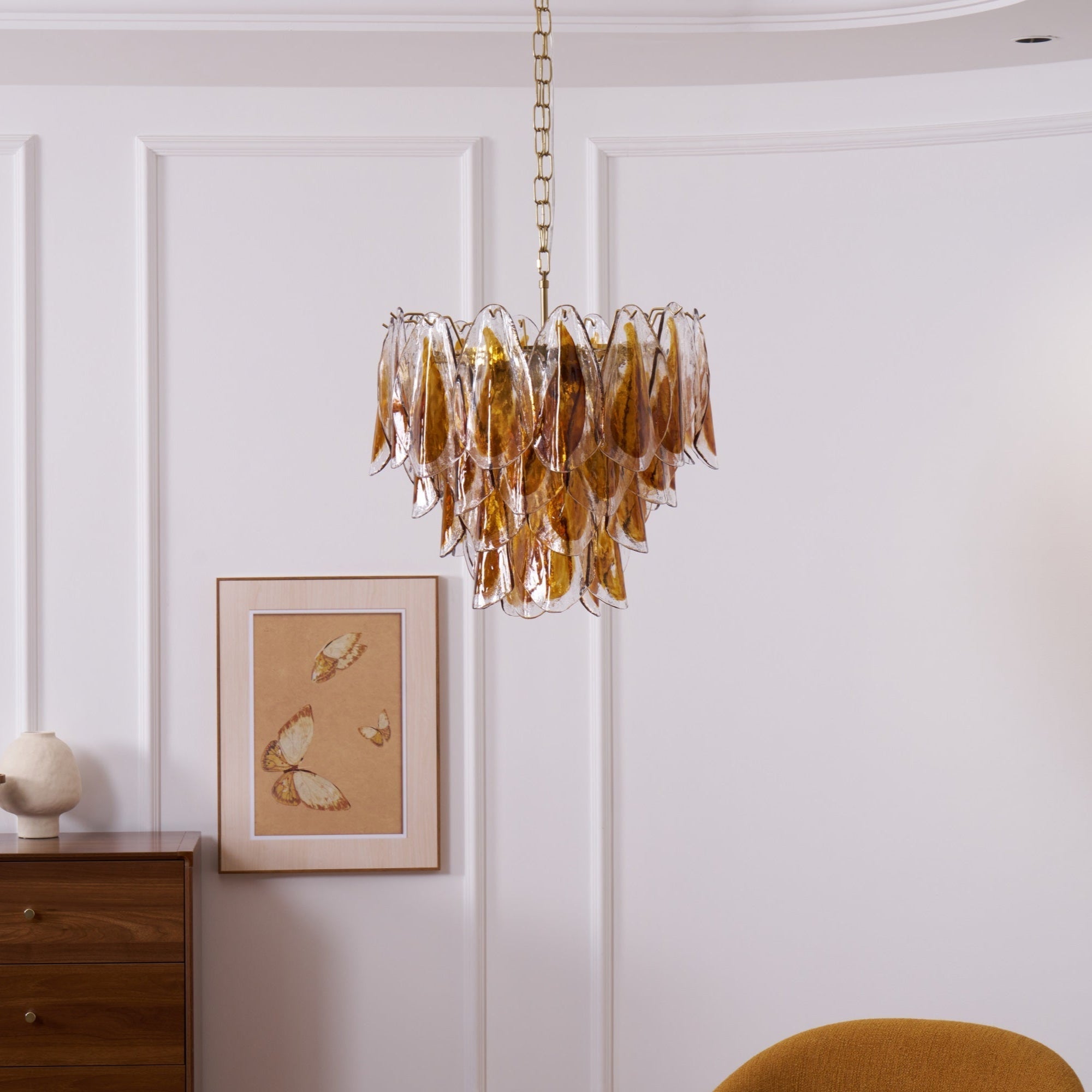 Aurora Chandelier Amber Leaf Glass Layered Organic Warmth - Letslighting