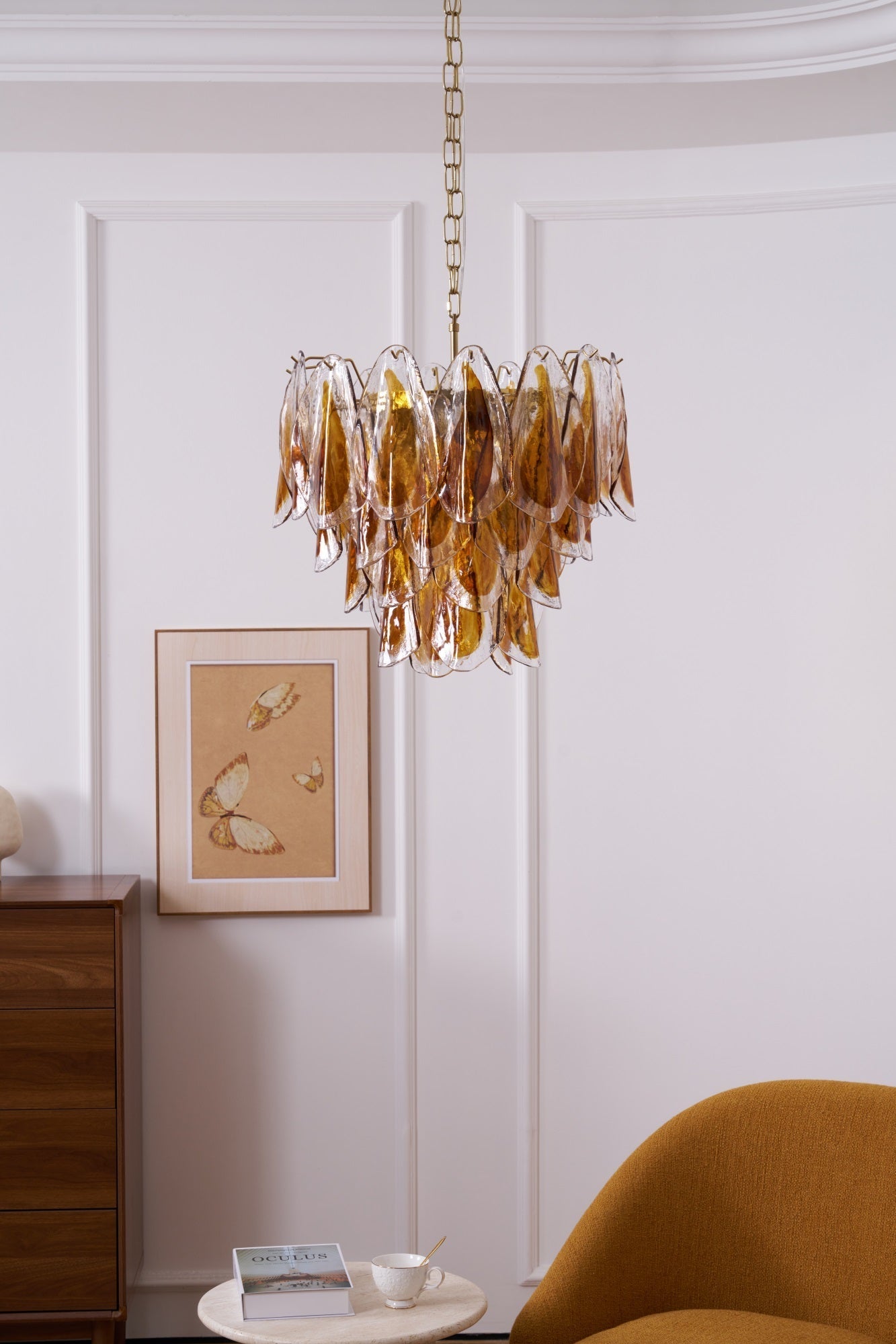 Aurora Chandelier Amber Leaf Glass Layered Organic Warmth - Letslighting