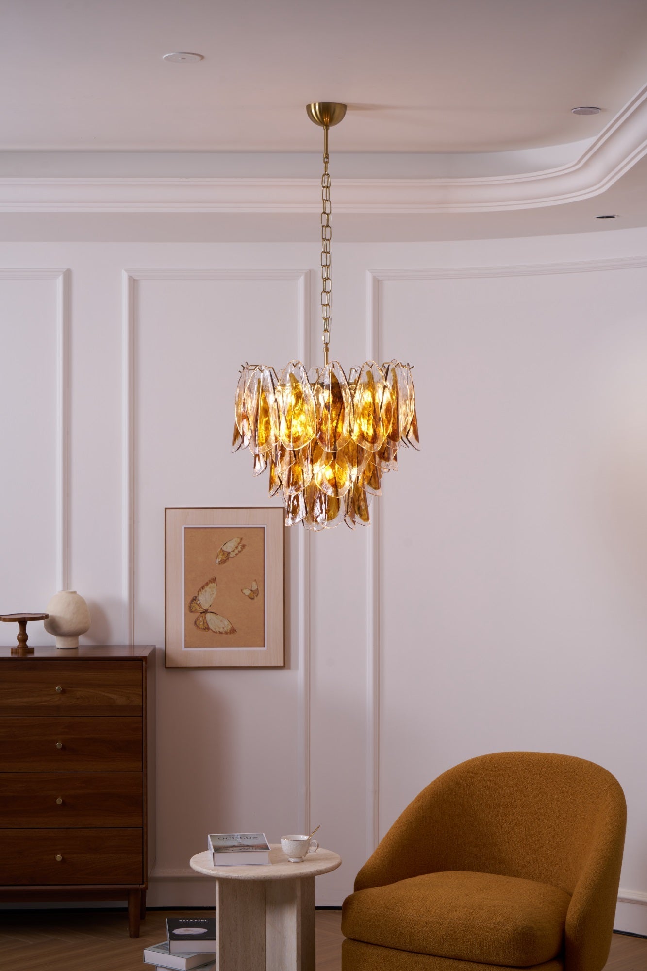 Aurora Chandelier Amber Leaf Glass Layered Organic Warmth - Letslighting