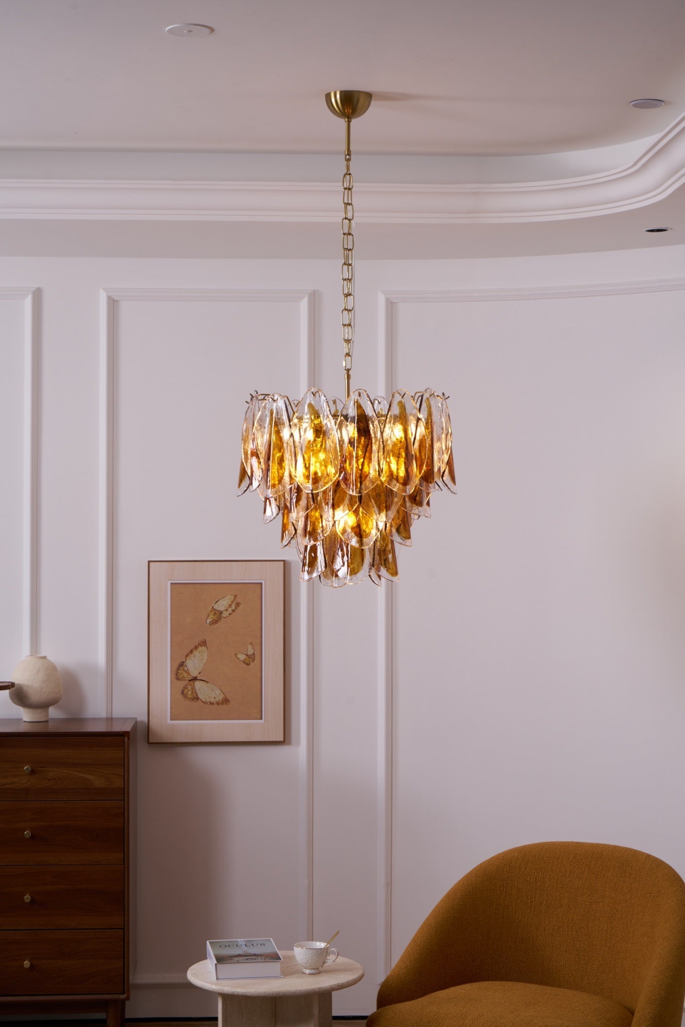 Aurora Chandelier Amber Leaf Glass Layered Organic Warmth - Letslighting