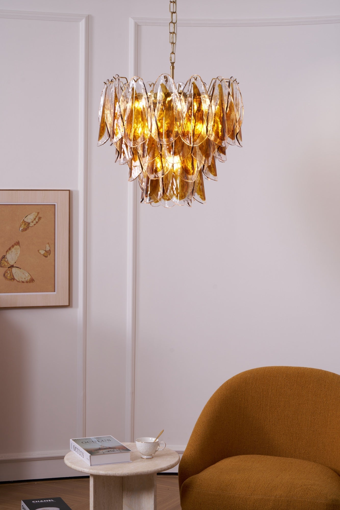 Aurora Chandelier Amber Leaf Glass Layered Organic Warmth - Letslighting