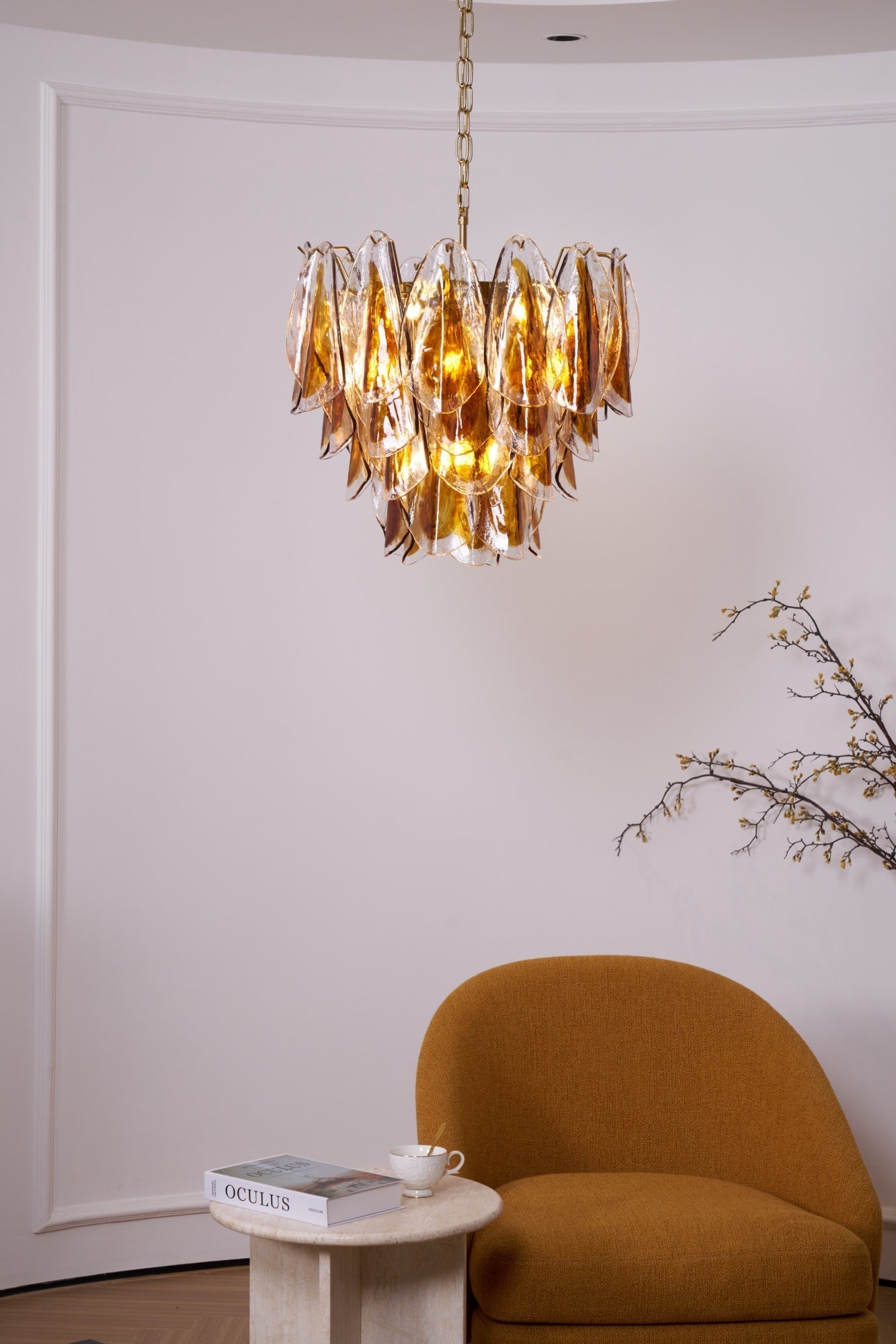 Aurora Chandelier Amber Leaf Glass Layered Organic Warmth - Letslighting