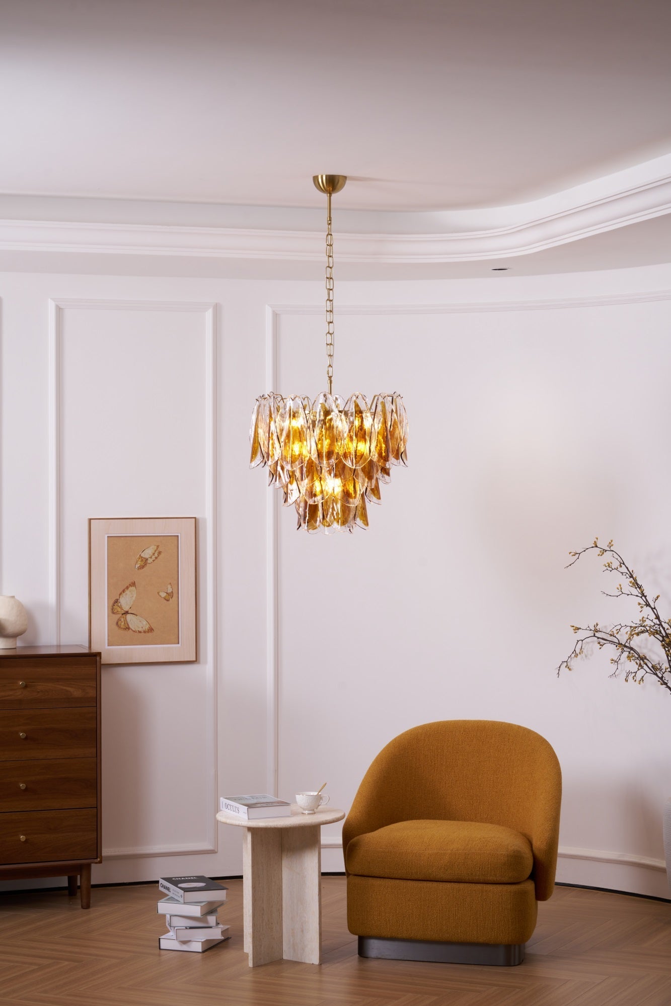 Aurora Chandelier Amber Leaf Glass Layered Organic Warmth - Letslighting