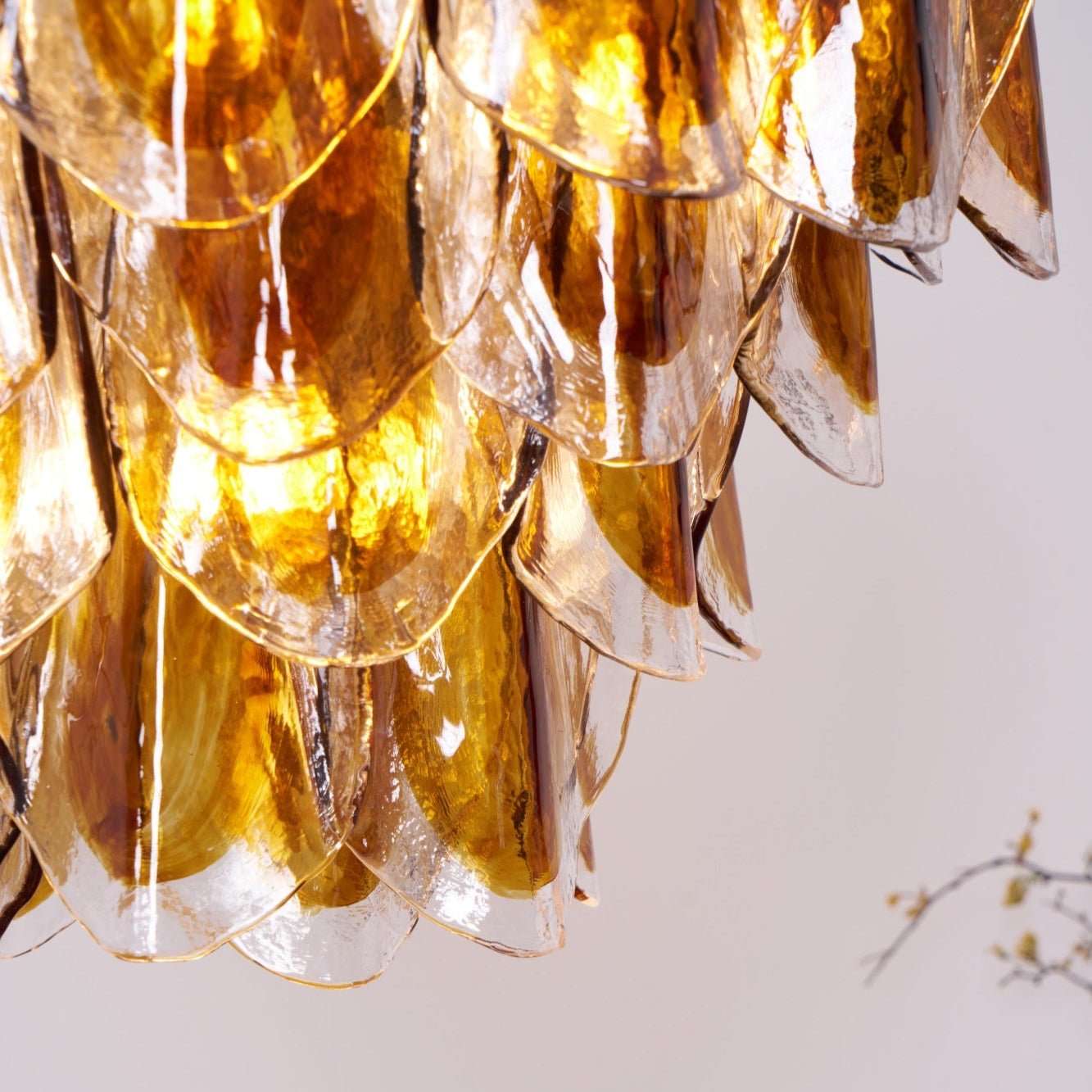 Aurora Chandelier Amber Leaf Glass Layered Organic Warmth - Letslighting