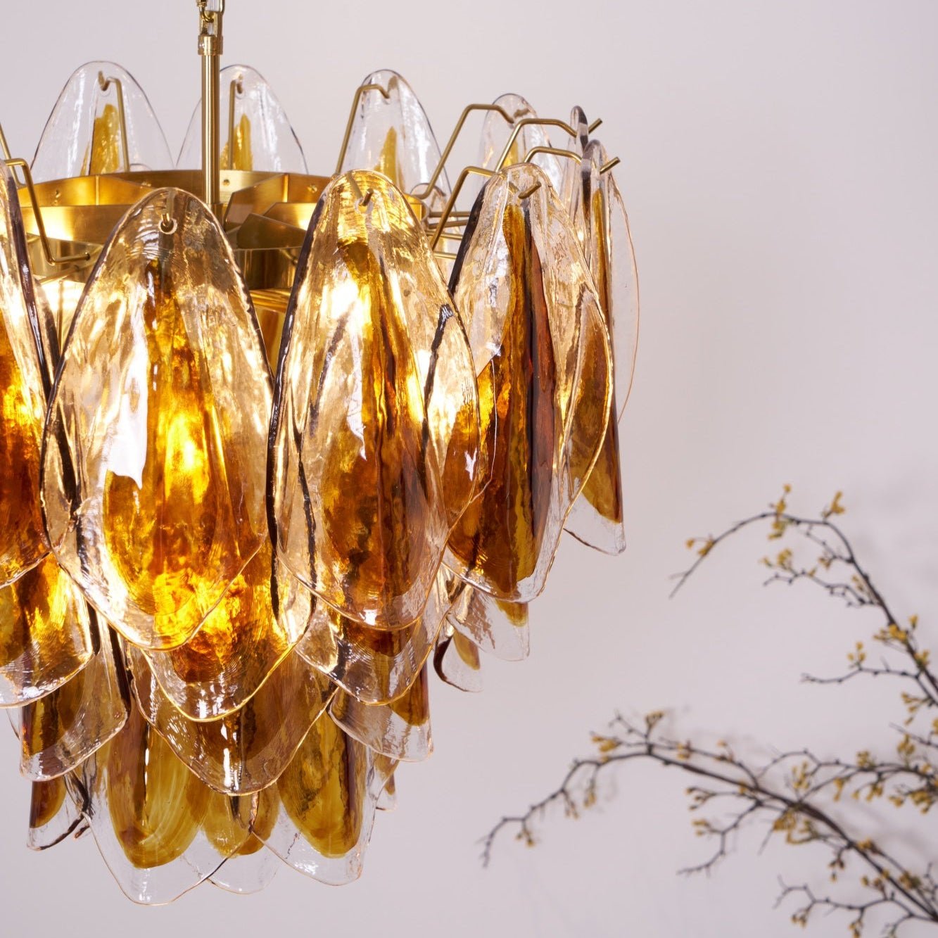 Aurora Chandelier Amber Leaf Glass Layered Organic Warmth - Letslighting