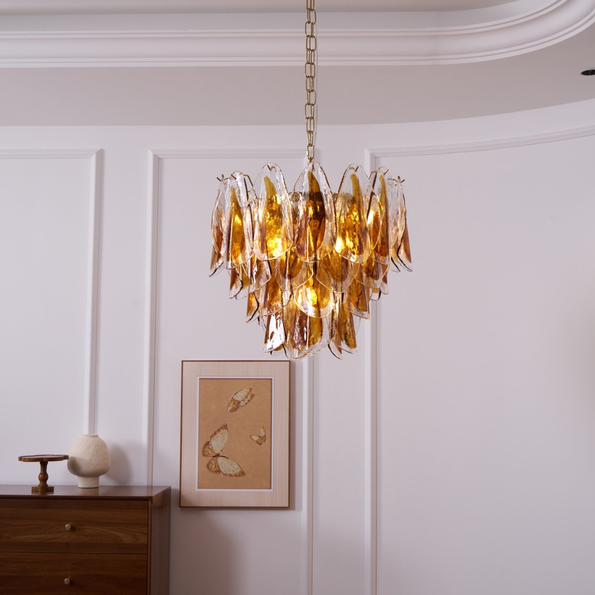 Aurora Chandelier Amber Leaf Glass Layered Organic Warmth - Letslighting