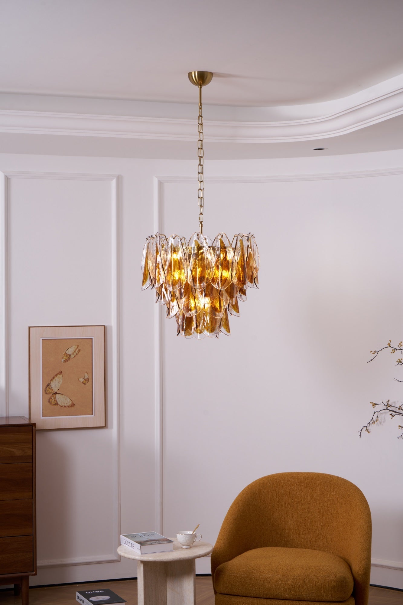 Aurora Chandelier Amber Leaf Glass Layered Organic Warmth - Letslighting
