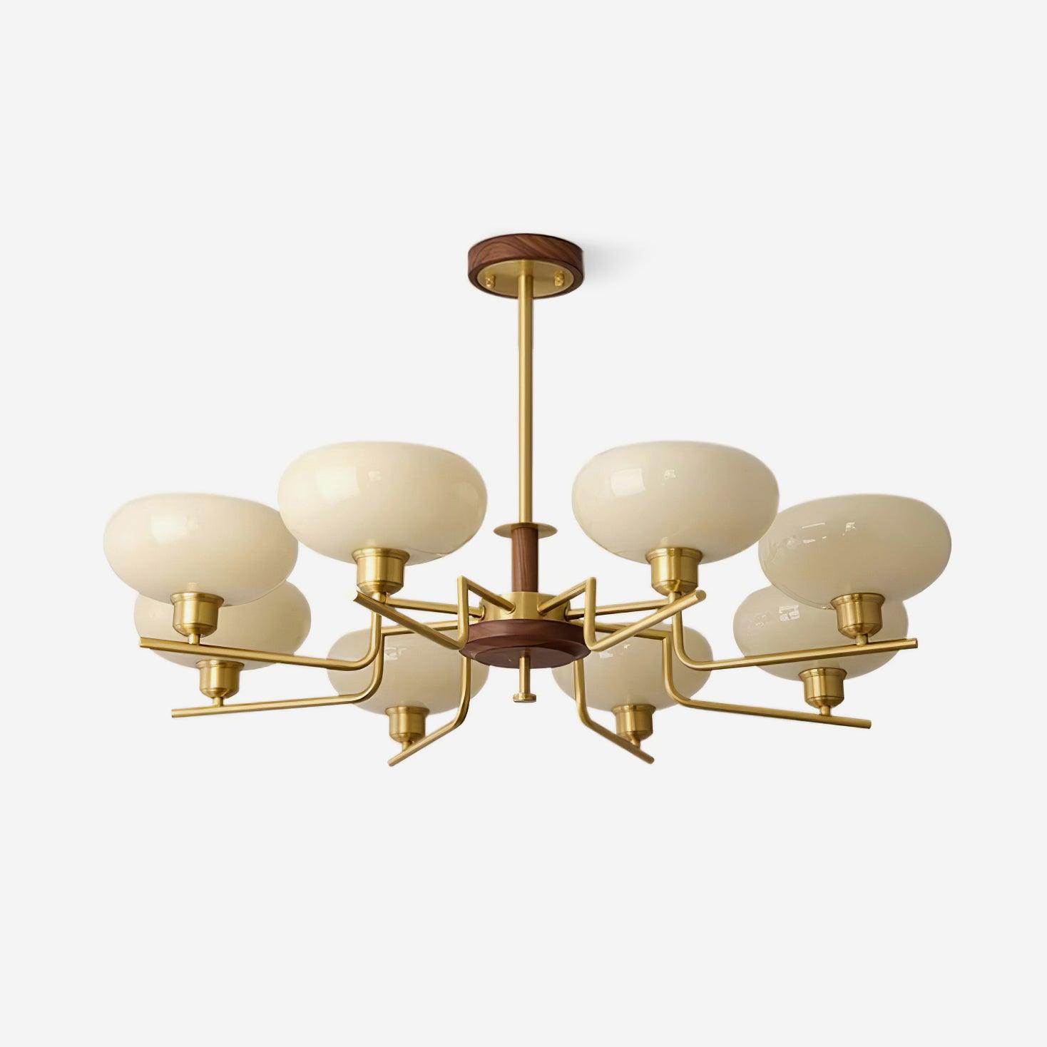 Chandelier Wood & Brass Frame Glass Shades Medieval Ambience - Letslighting