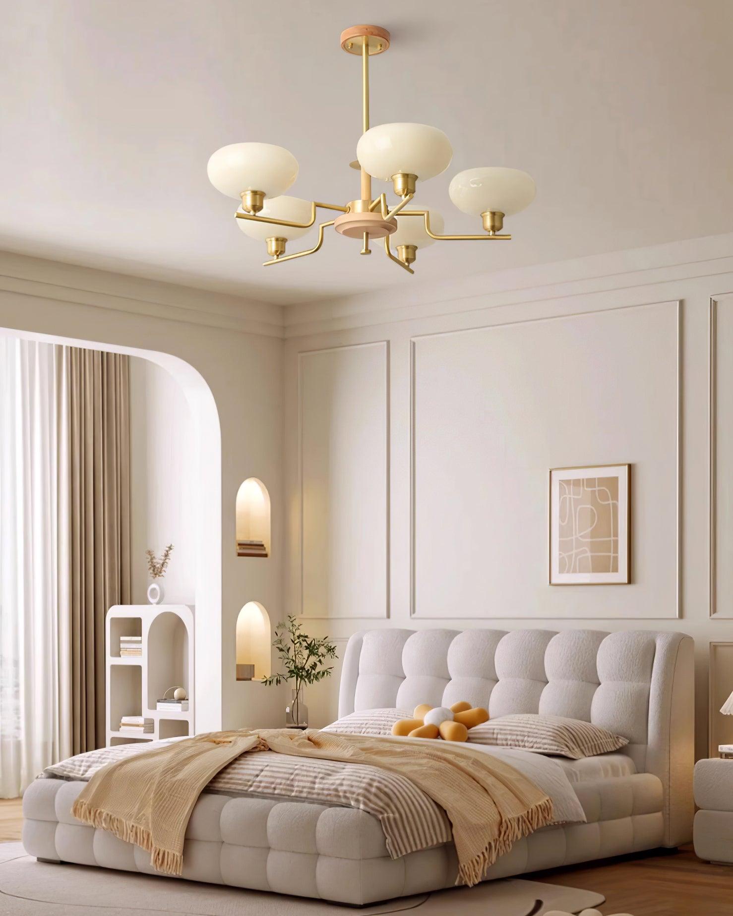 Chandelier Wood & Brass Frame Glass Shades Medieval Ambience - Letslighting