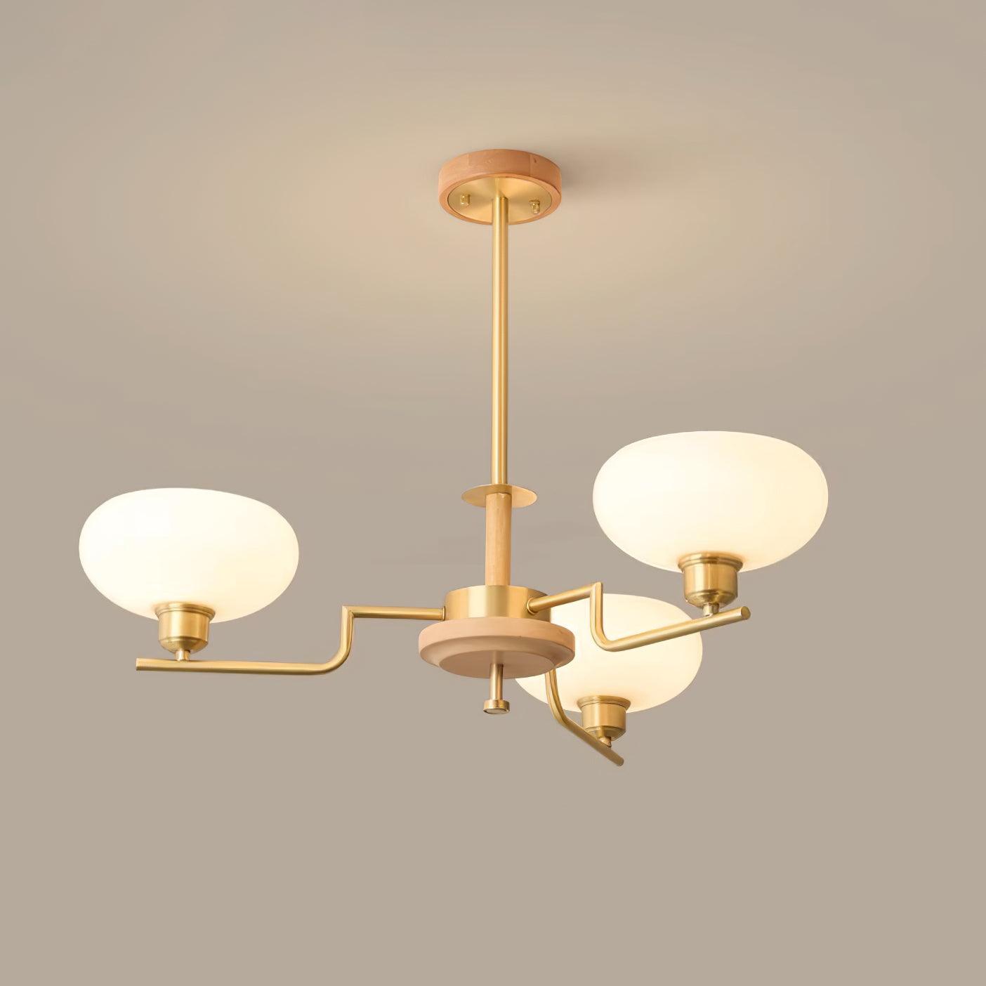 Chandelier Wood & Brass Frame Glass Shades Medieval Ambience - Letslighting