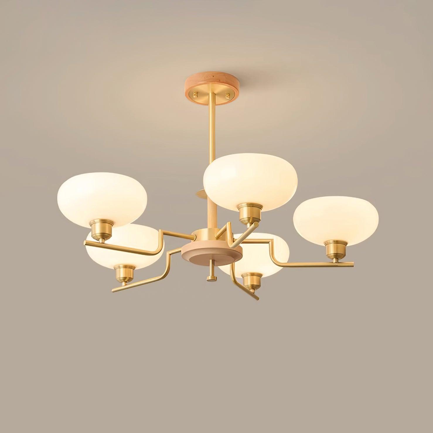 Chandelier Wood & Brass Frame Glass Shades Medieval Ambience - Letslighting