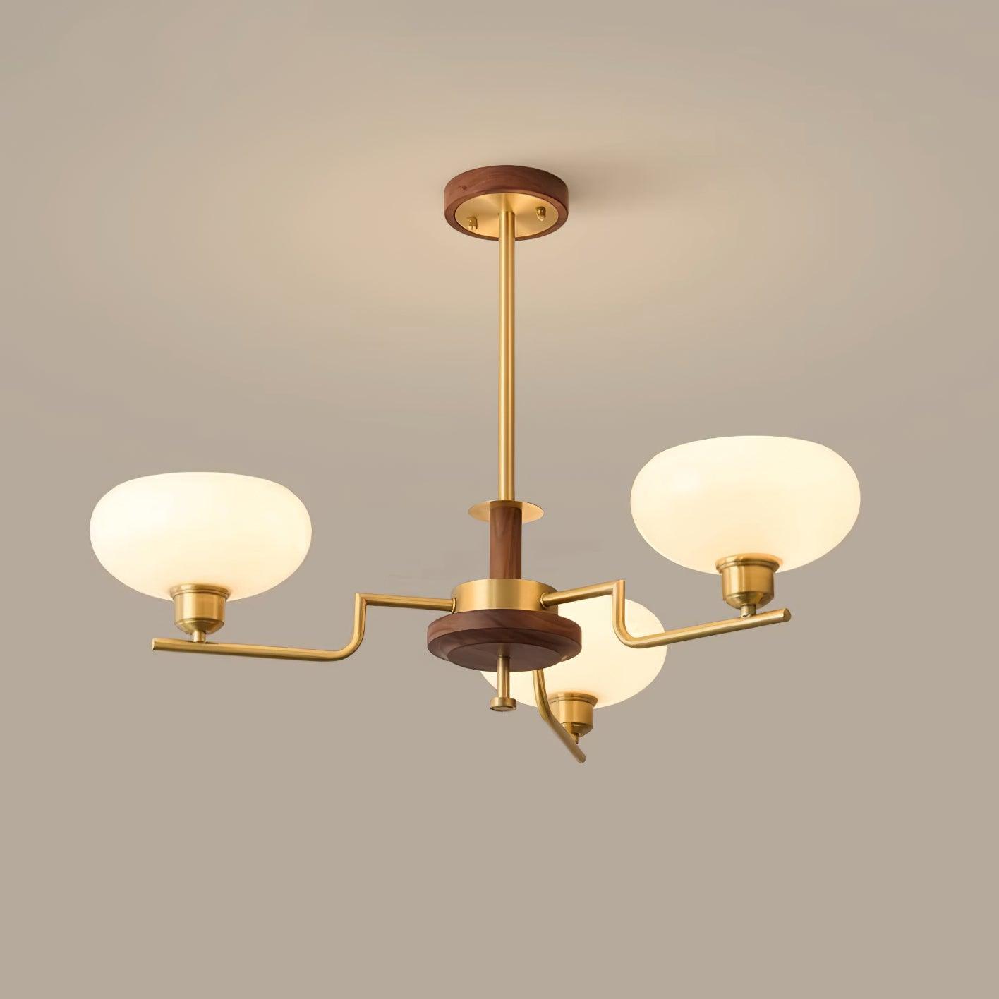 Chandelier Wood & Brass Frame Glass Shades Medieval Ambience - Letslighting