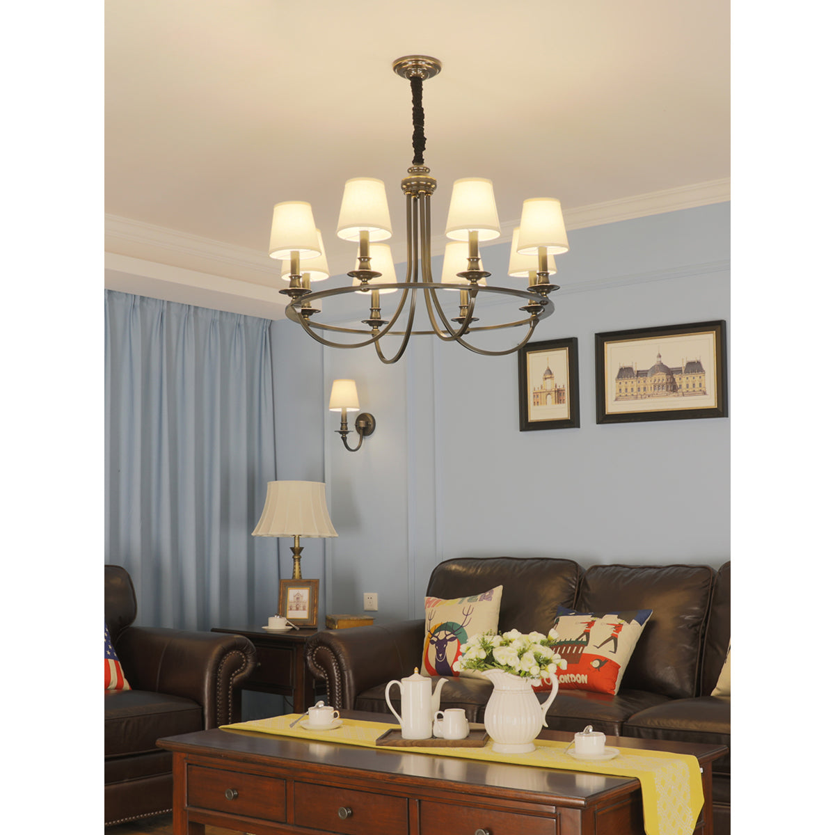 Plume Vintage Elegance Brass Fabric Chandelier - Letslighting