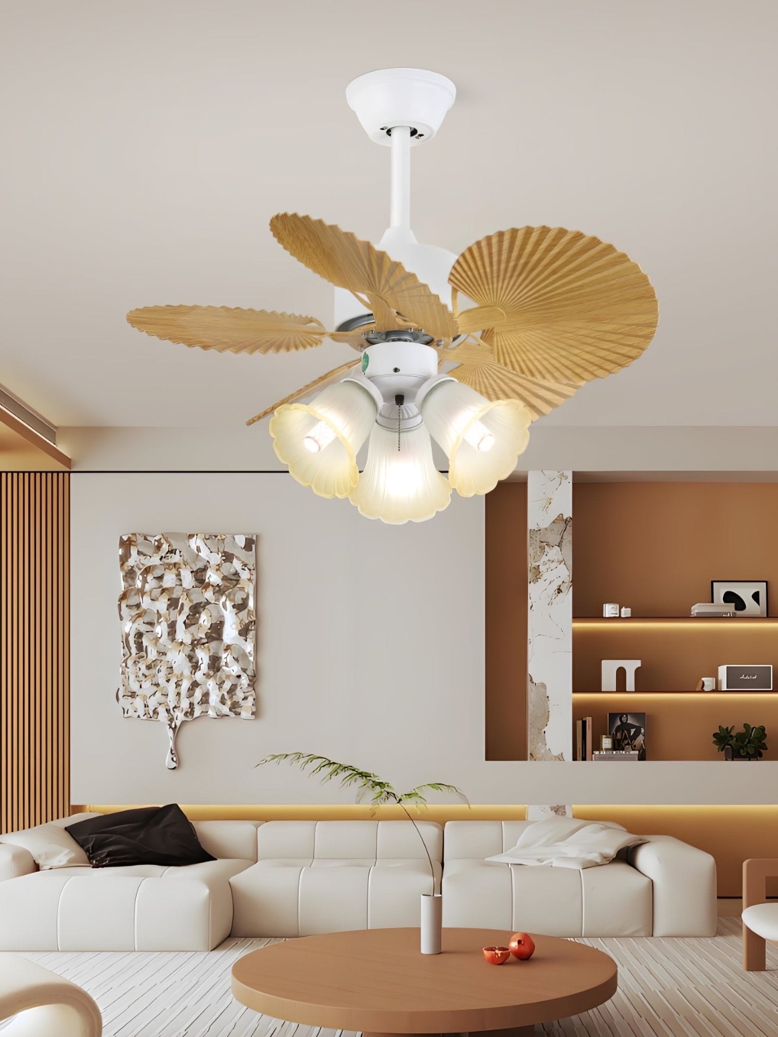 Aurelia Vintage Wood Glass Ceiling Fan Light - Letslighting