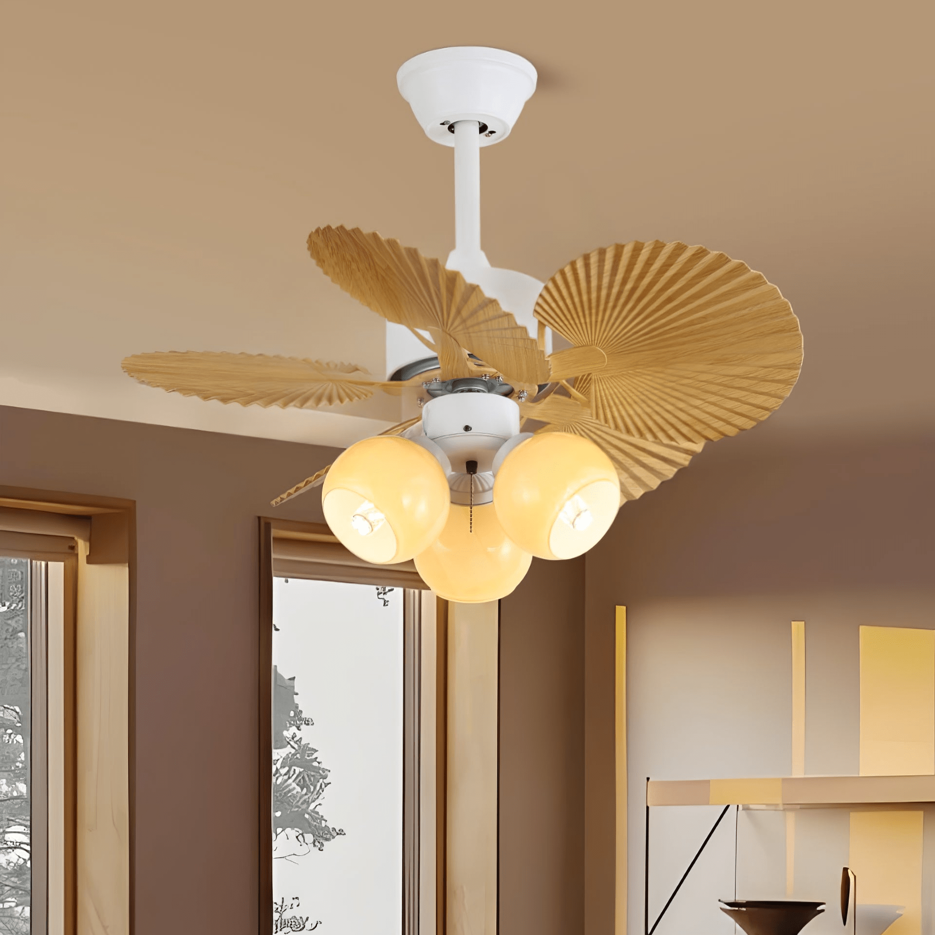 Aurelia Vintage Wood Glass Ceiling Fan Light - Letslighting