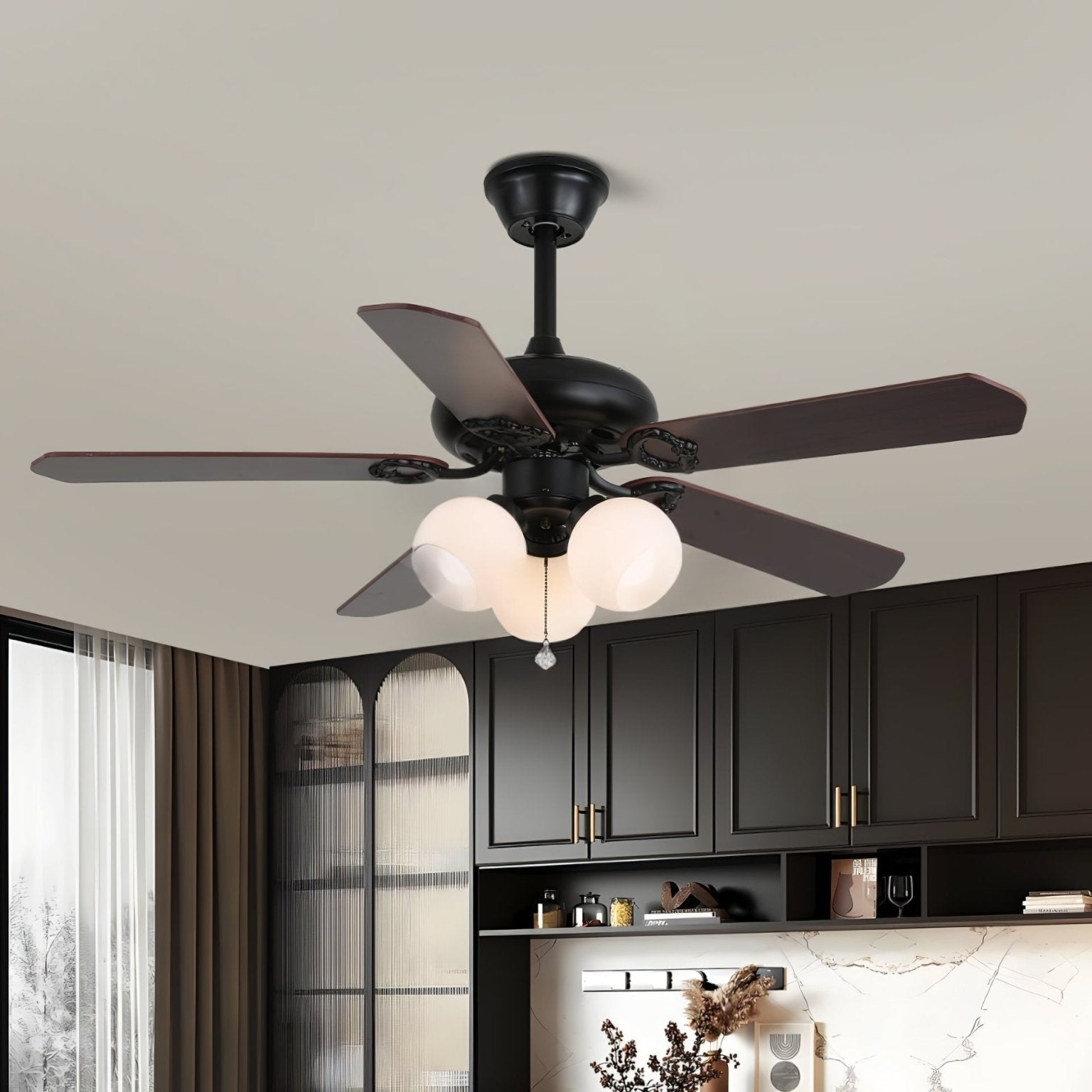 Calviera Vintage Wood Glass Ceiling Fan Light - Letslighting