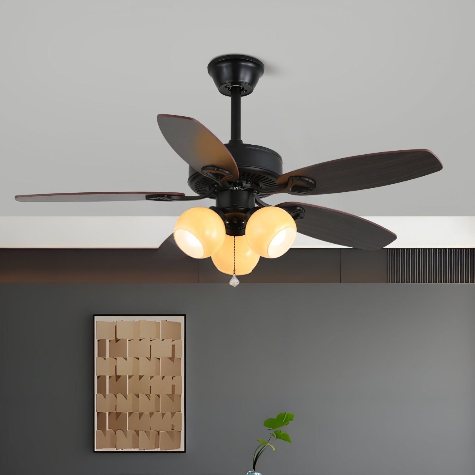 Calviera Vintage Wood Glass Ceiling Fan Light - Letslighting