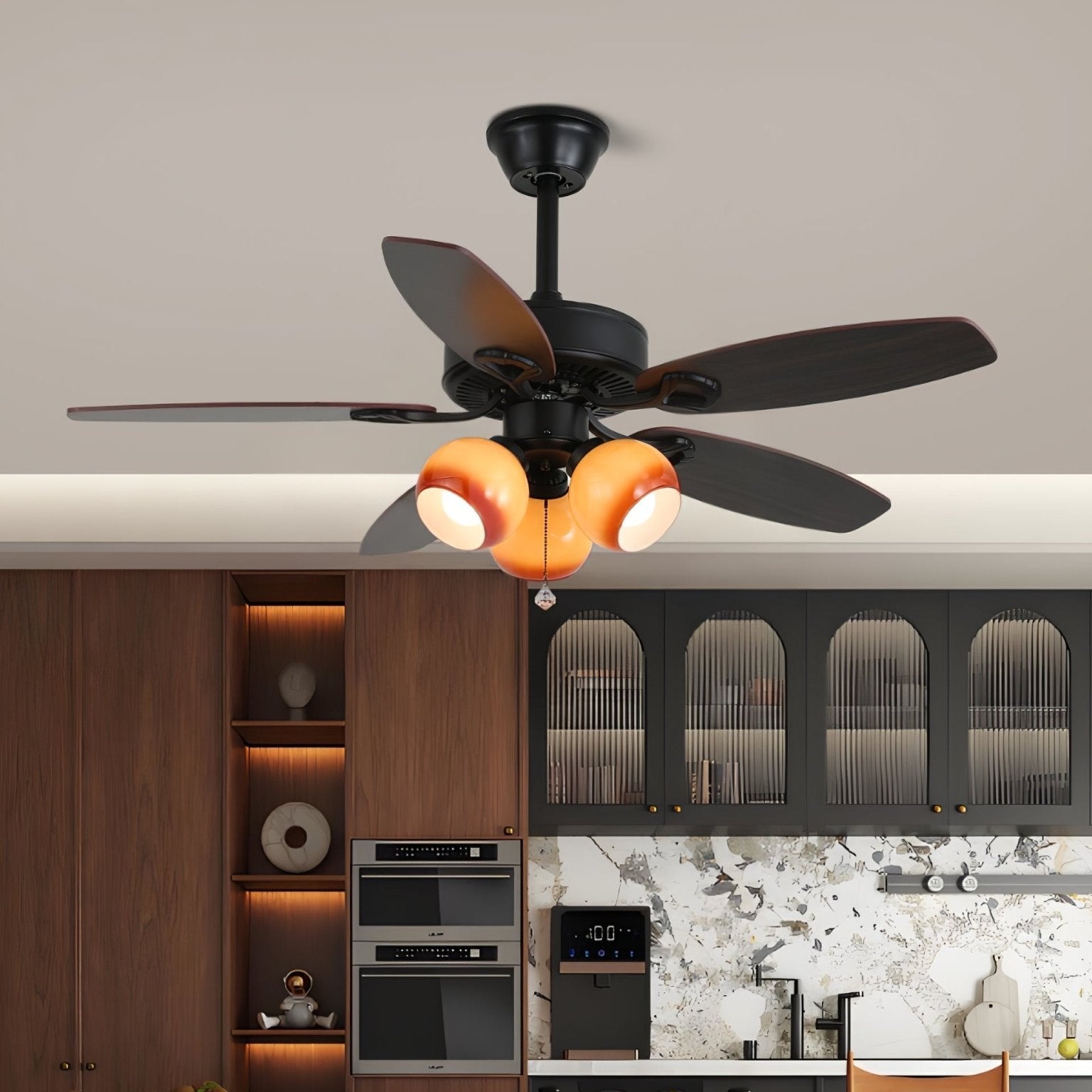 Calviera Vintage Wood Glass Ceiling Fan Light - Letslighting