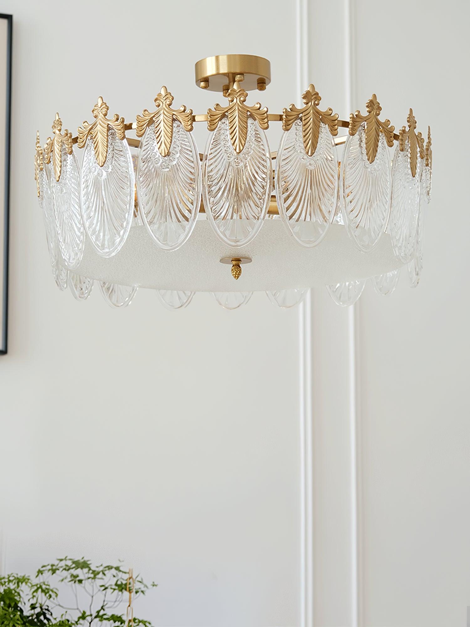 Lustra Chandelier Glass Petals Gold Frame Round - Letslighting