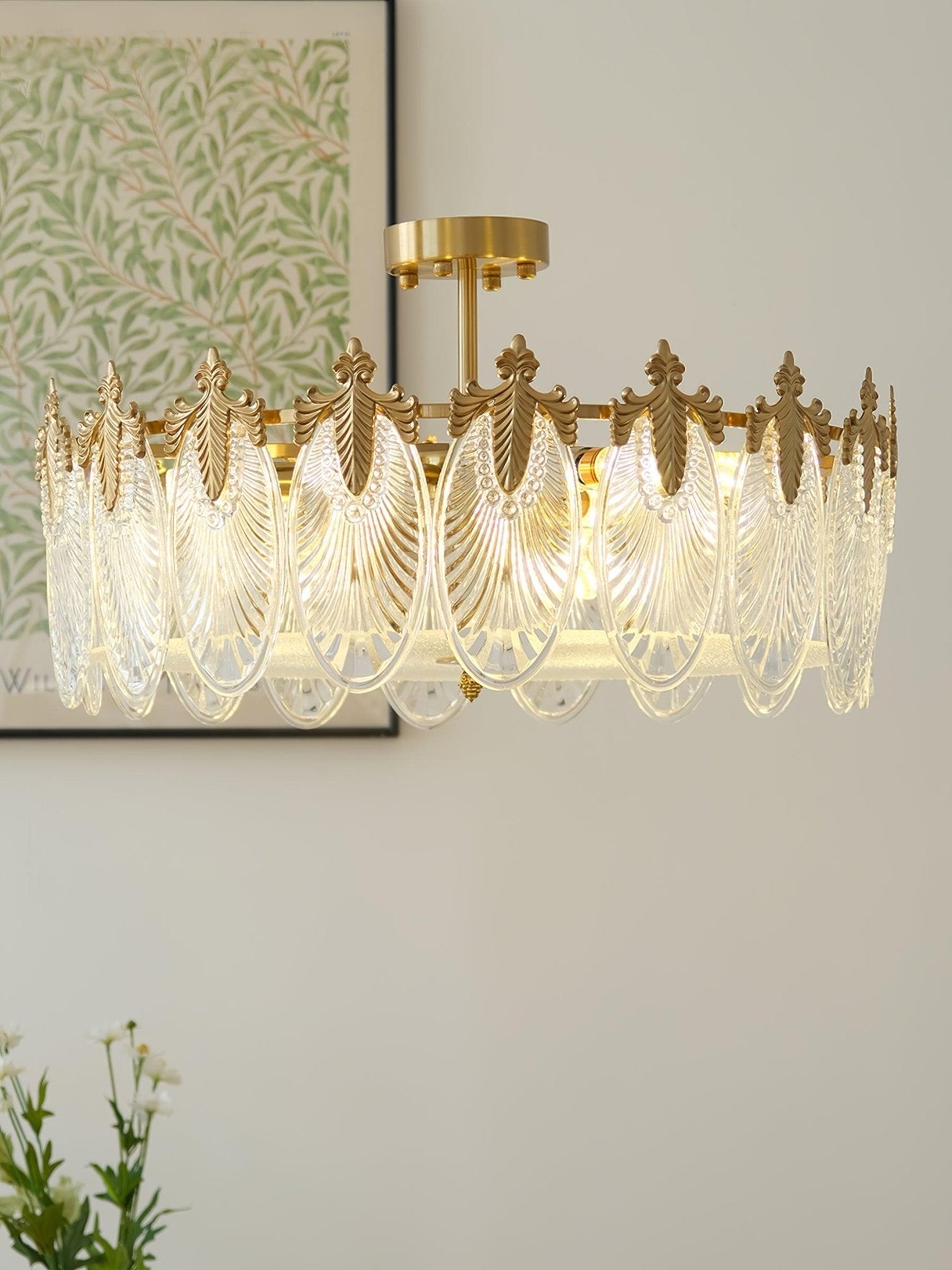 Lustra Chandelier Glass Petals Gold Frame Round - Letslighting