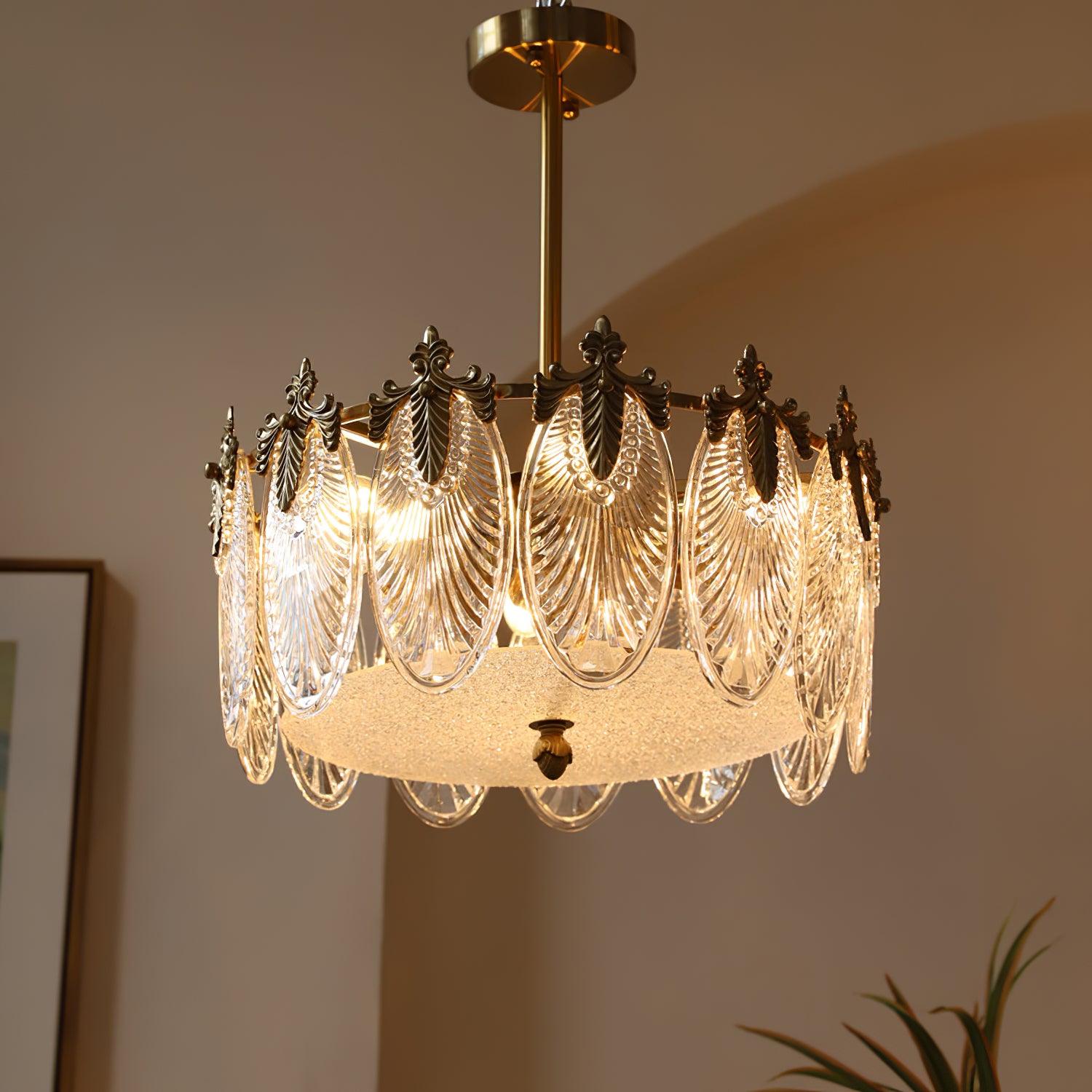 Lustra Chandelier Glass Petals Gold Frame Round - Letslighting