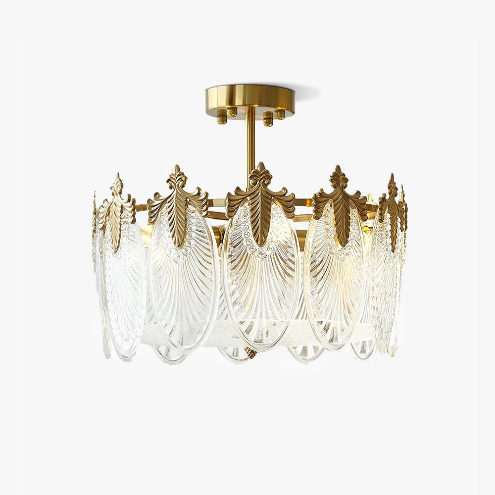 Lustra Chandelier Glass Petals Gold Frame Round - Letslighting