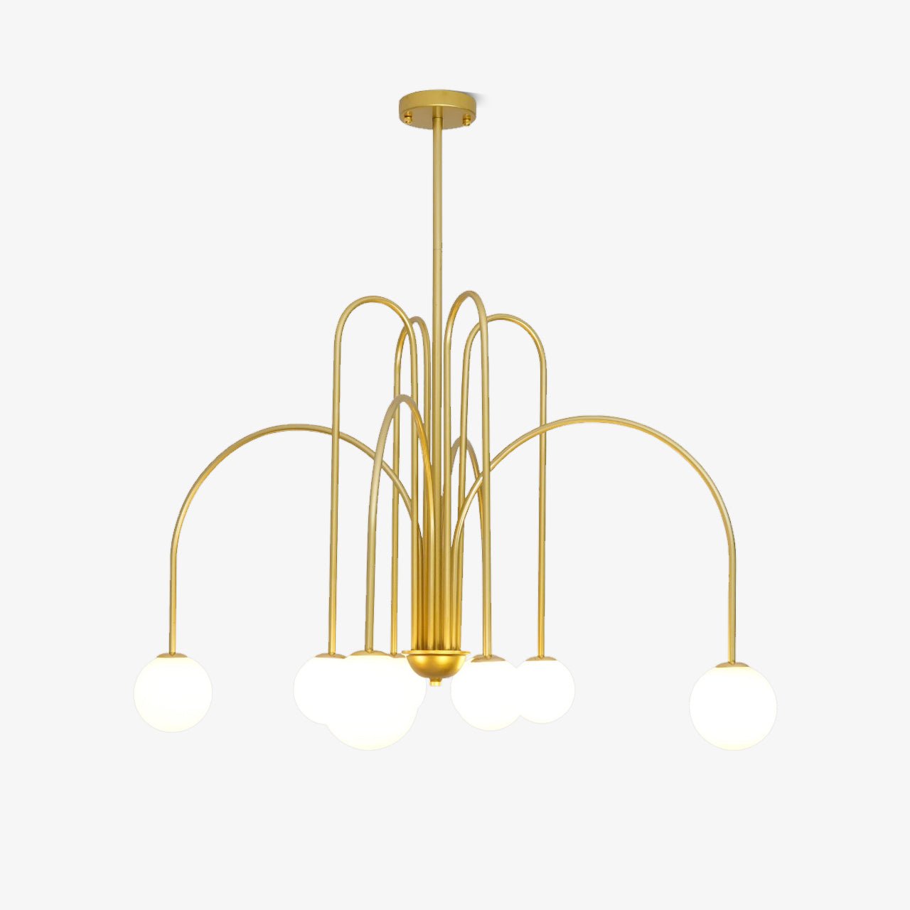 Lustra Chandelier Brass Curved Arms White Globe - Letslighting