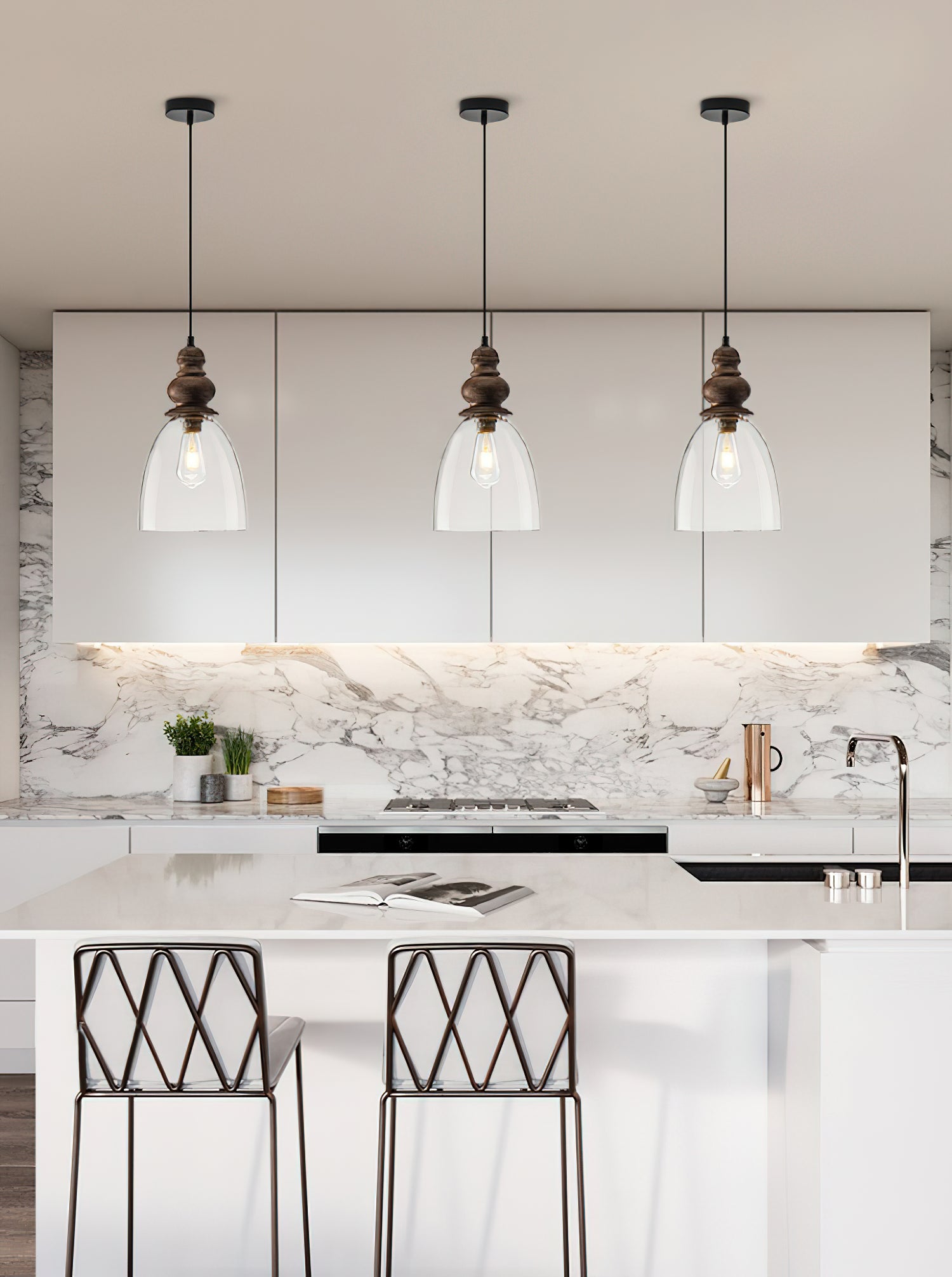Inert Modern Minimalist Wooden Glass Pendant Lamp - Letslighting