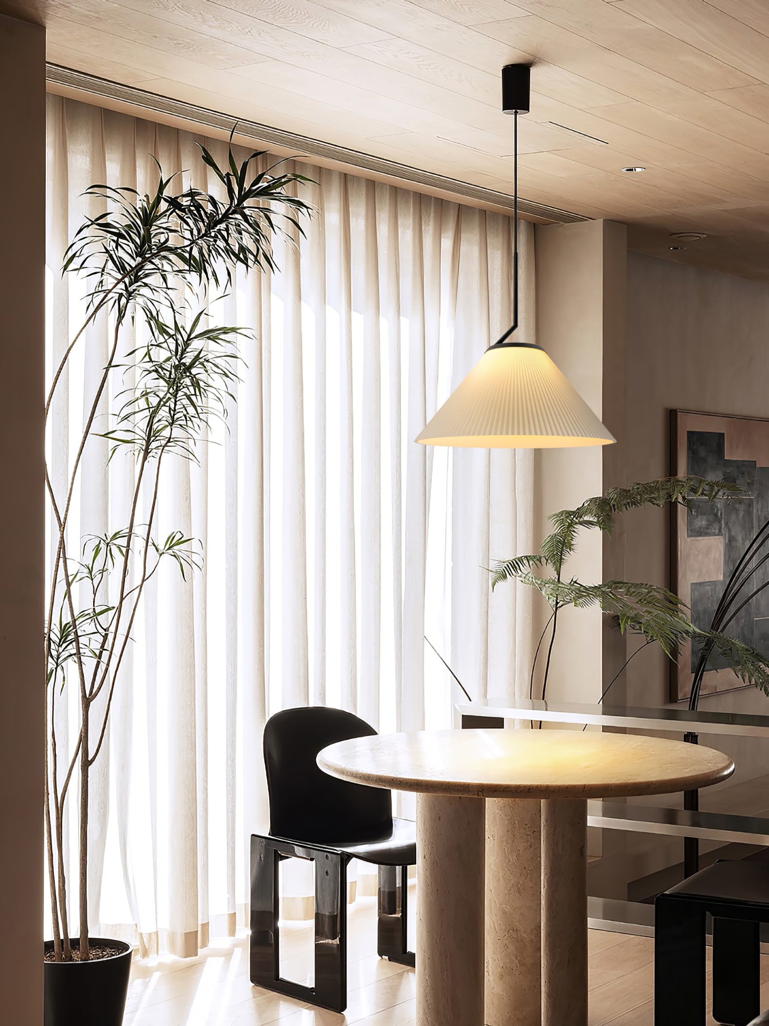 Knell Modern Minimalist Pleated Black Plastic Pendant Lamp - Letslighting