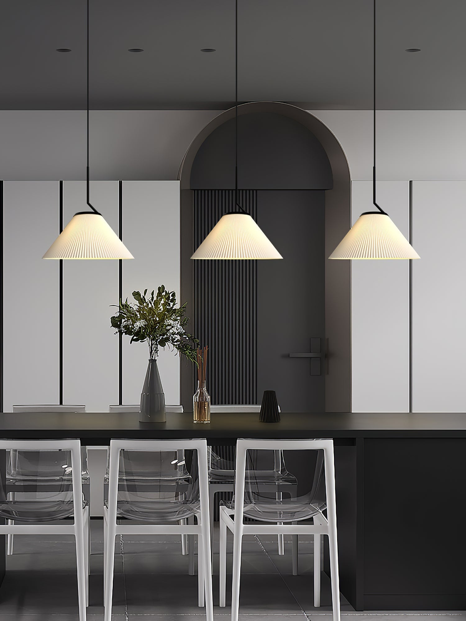 Knell Modern Minimalist Pleated Black Plastic Pendant Lamp - Letslighting