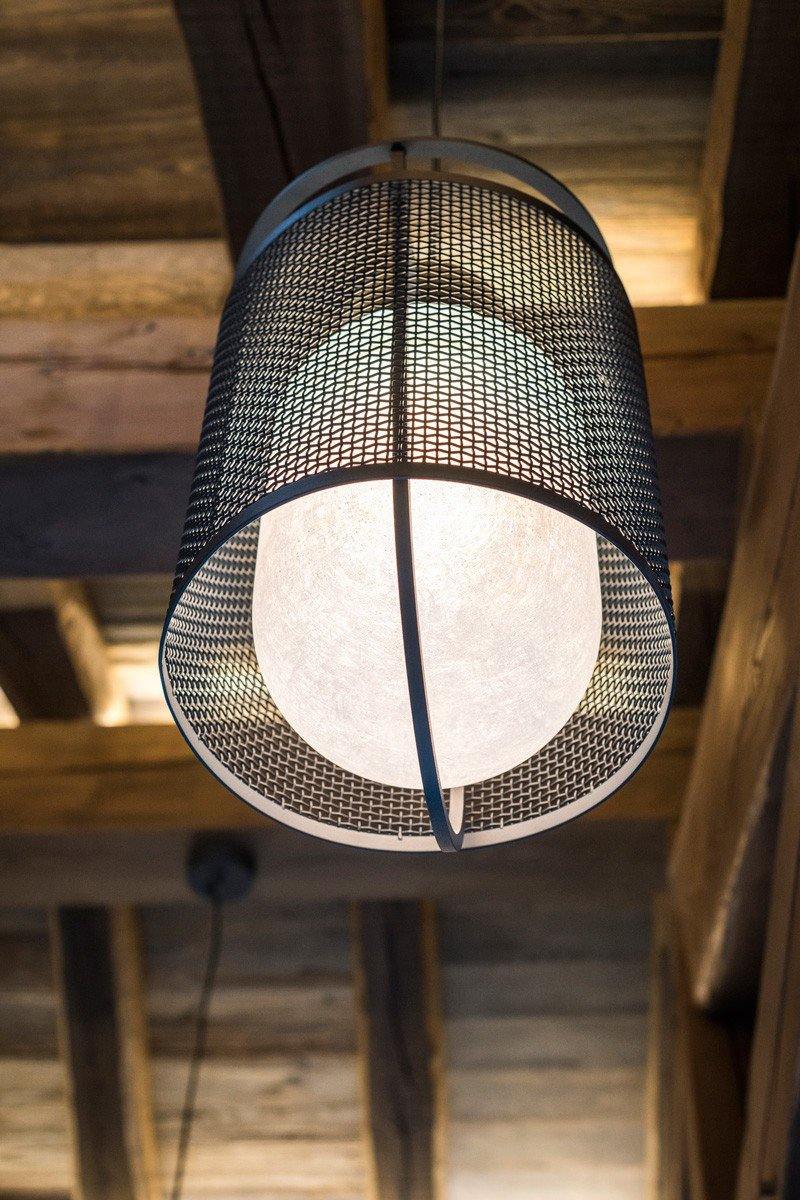 Solara Pendant Lamp Mesh Cylinder Brass Accent Industrial - Letslighting