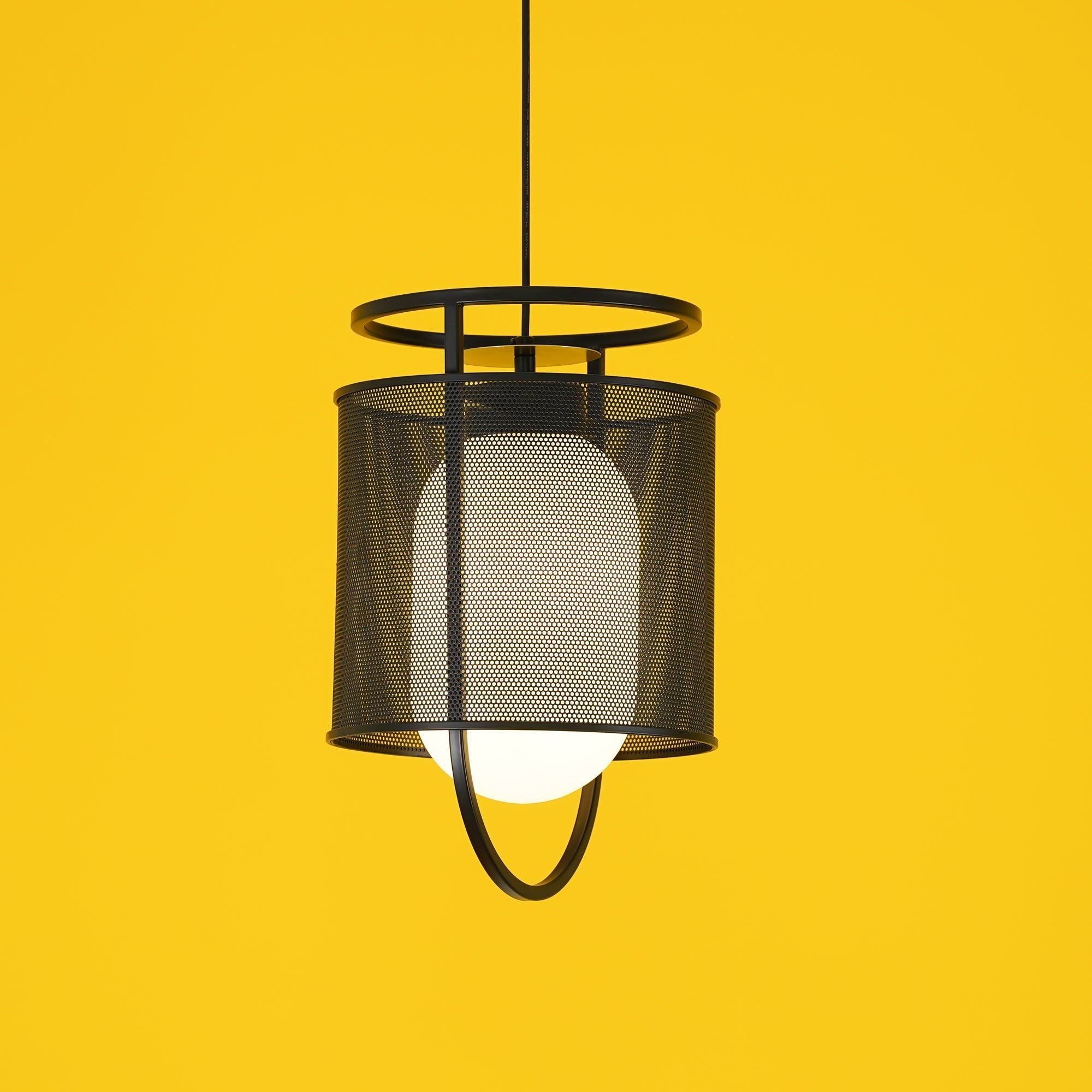Solara Pendant Lamp Mesh Cylinder Brass Accent Industrial - Letslighting