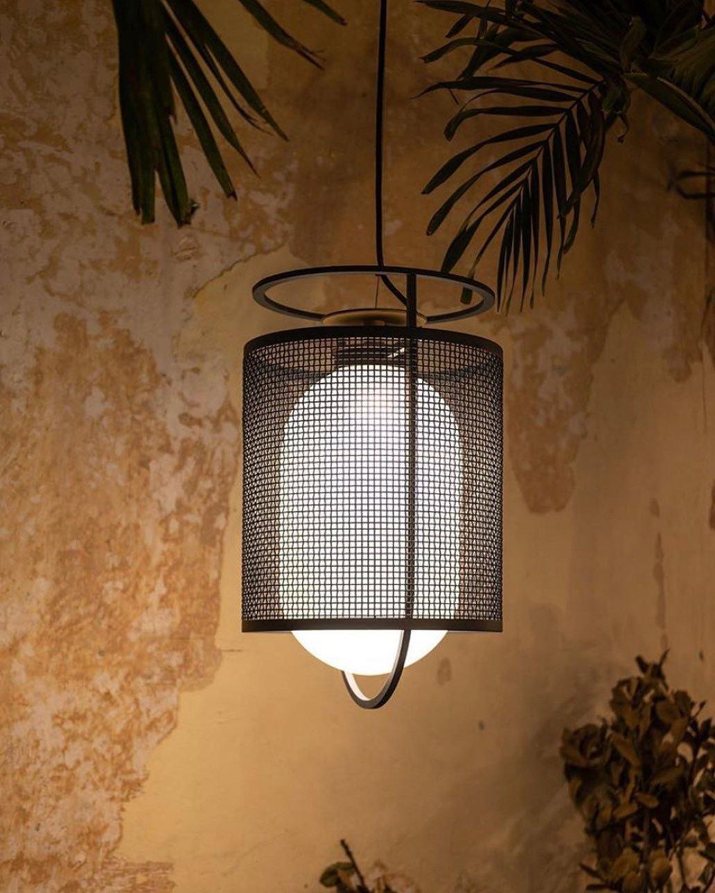 Solara Pendant Lamp Mesh Cylinder Brass Accent Industrial - Letslighting