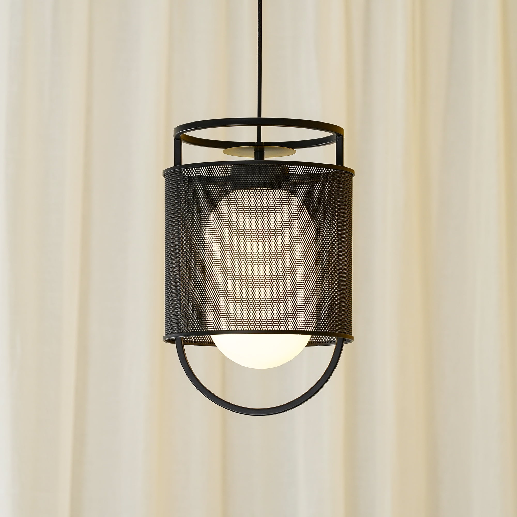 Solara Pendant Lamp Mesh Cylinder Brass Accent Industrial - Letslighting