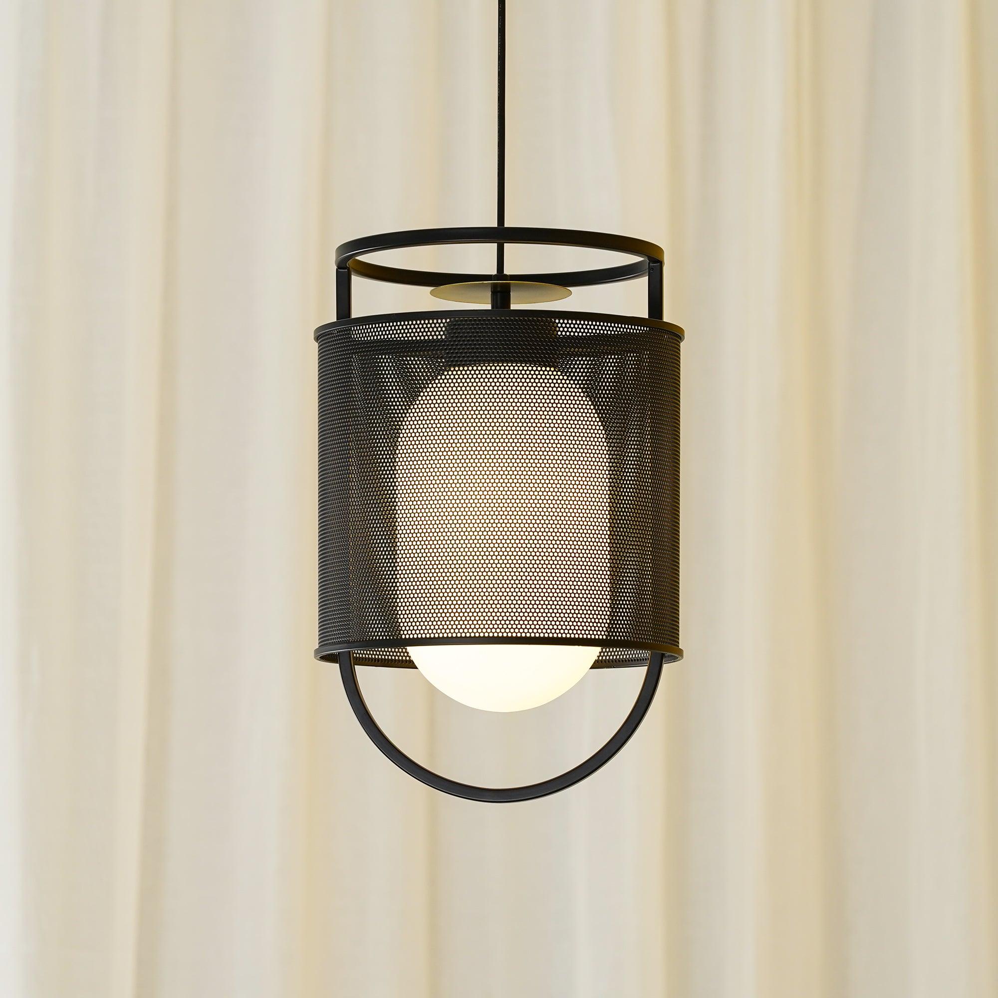Solara Pendant Lamp Mesh Cylinder Brass Accent Industrial - Letslighting