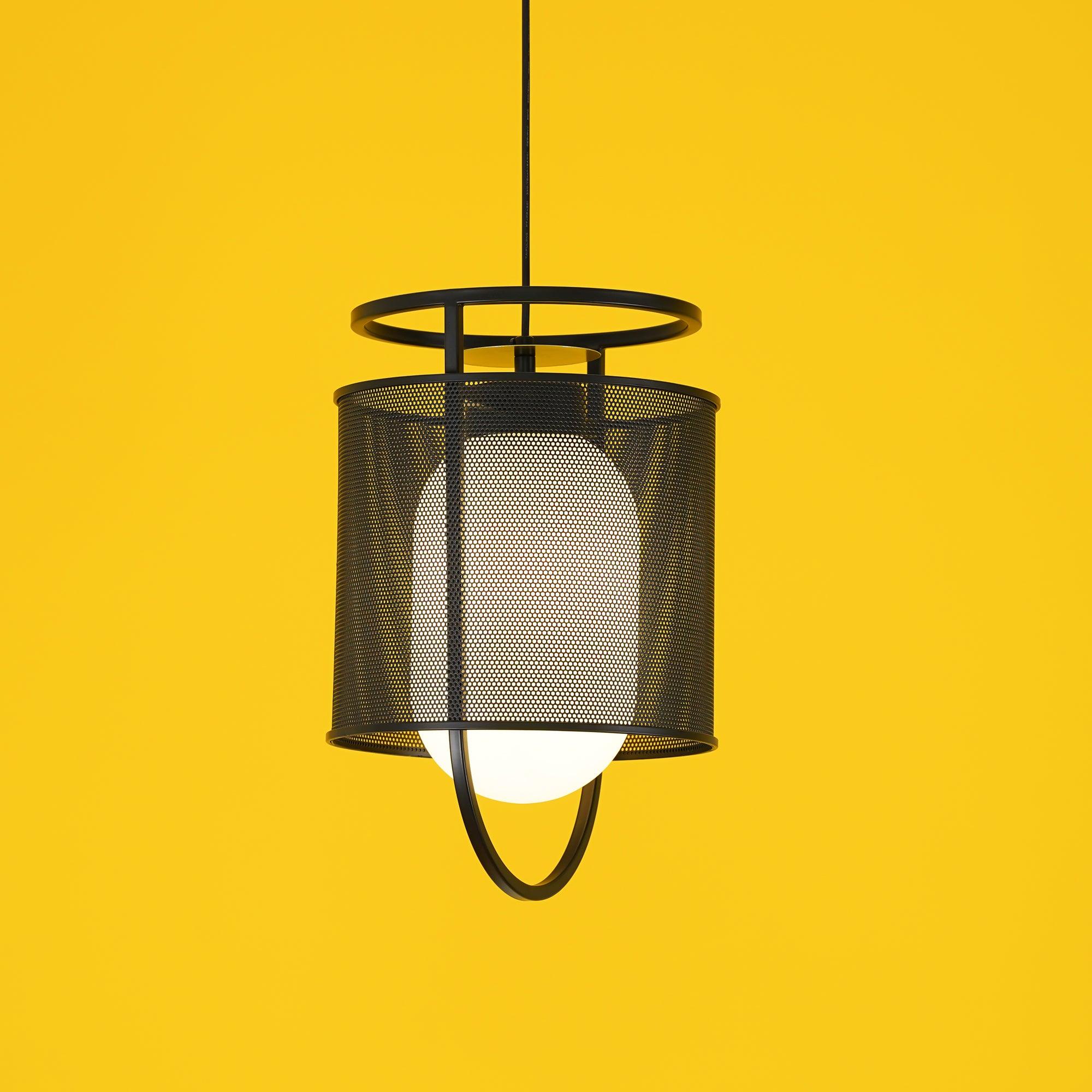 Solara Pendant Lamp Mesh Cylinder Brass Accent Industrial - Letslighting