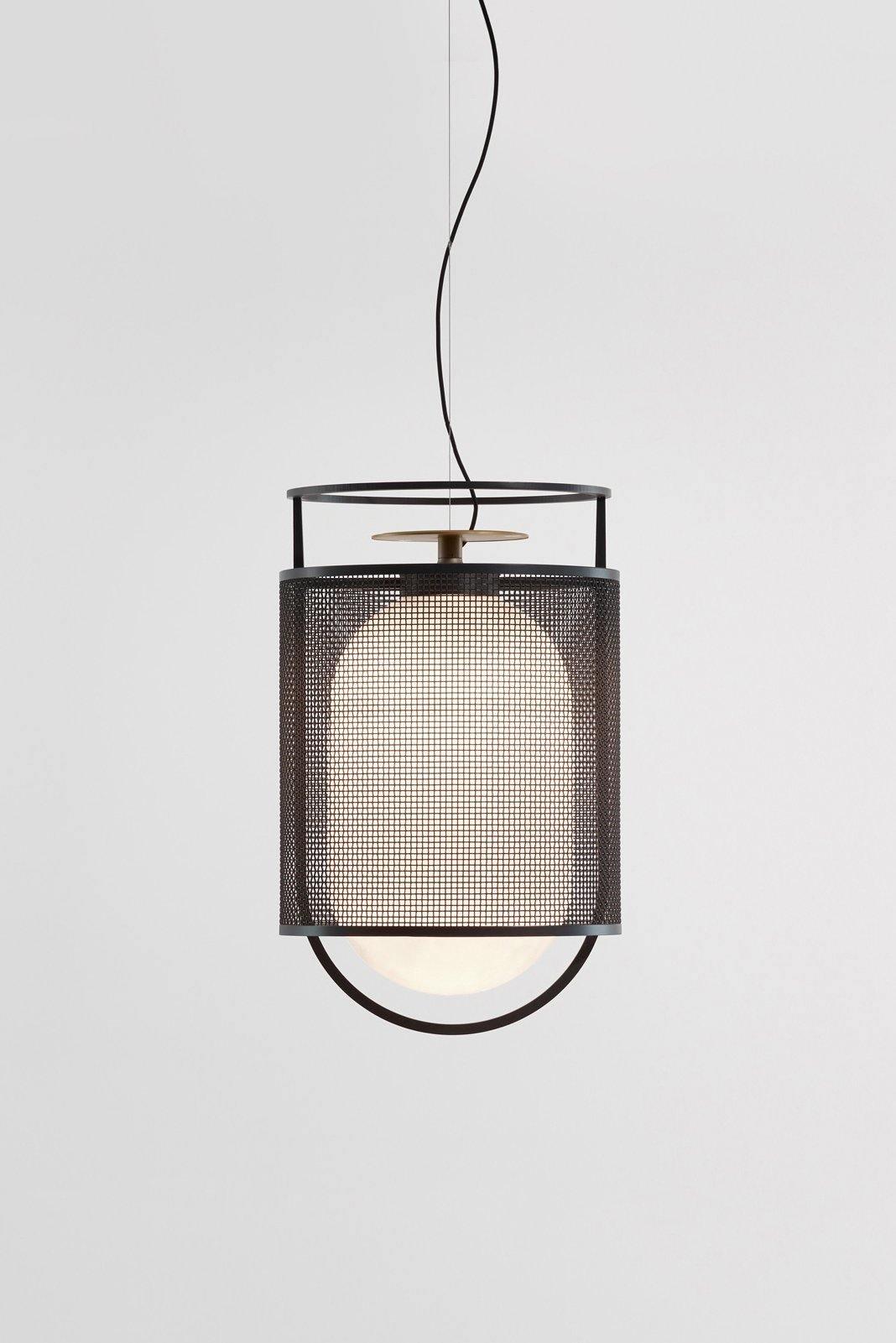 Solara Pendant Lamp Mesh Cylinder Brass Accent Industrial - Letslighting