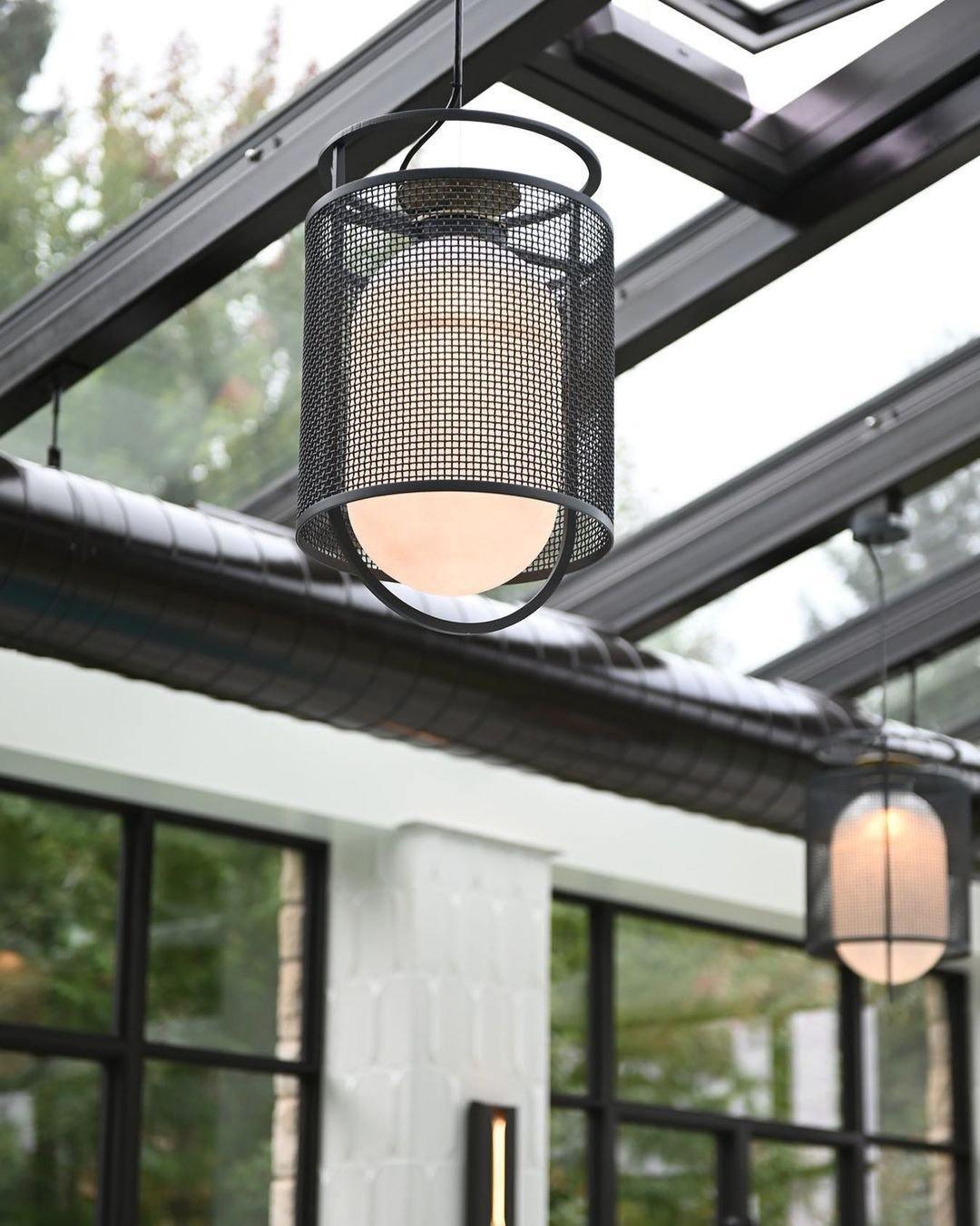 Solara Pendant Lamp Mesh Cylinder Brass Accent Industrial - Letslighting