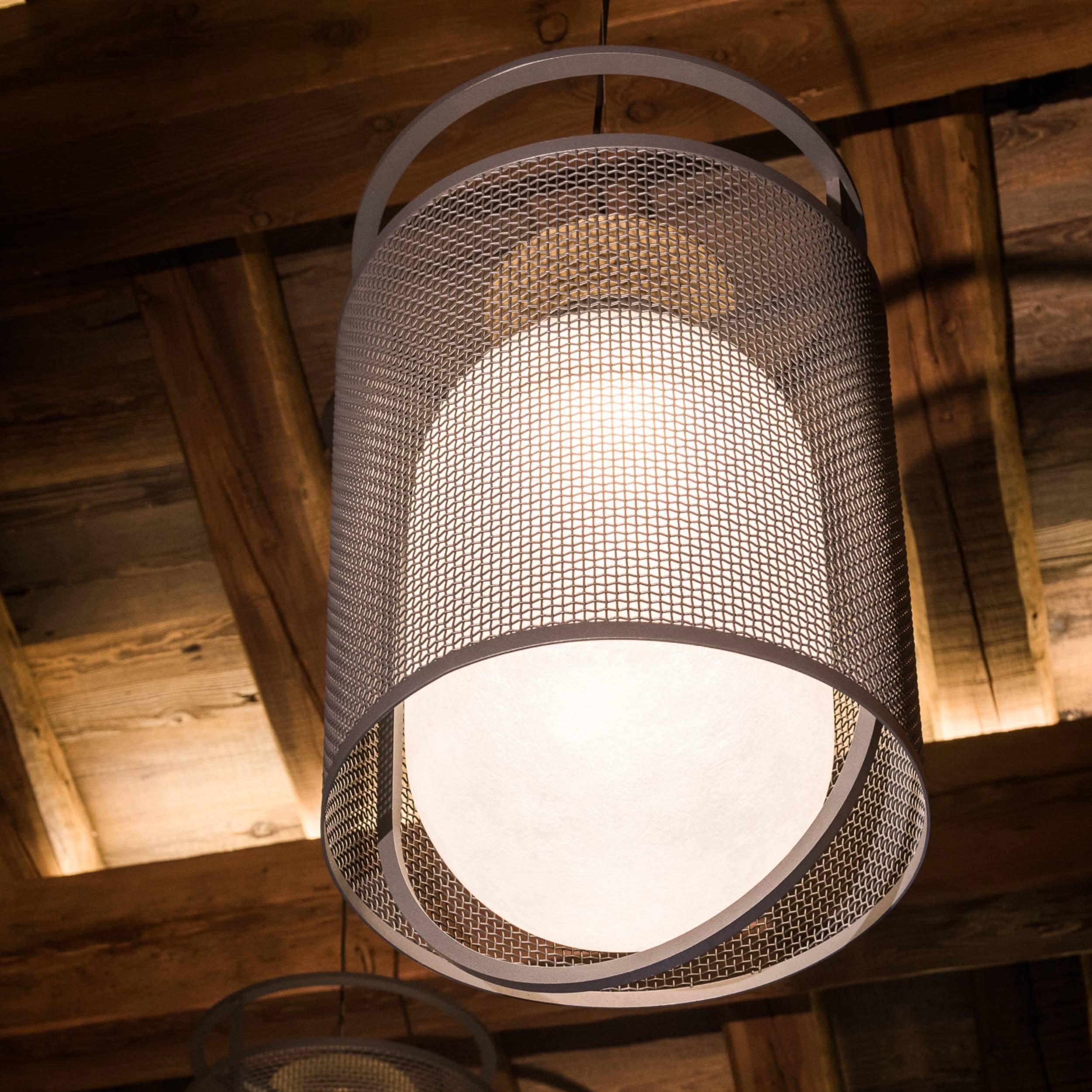 Solara Pendant Lamp Mesh Cylinder Brass Accent Industrial - Letslighting