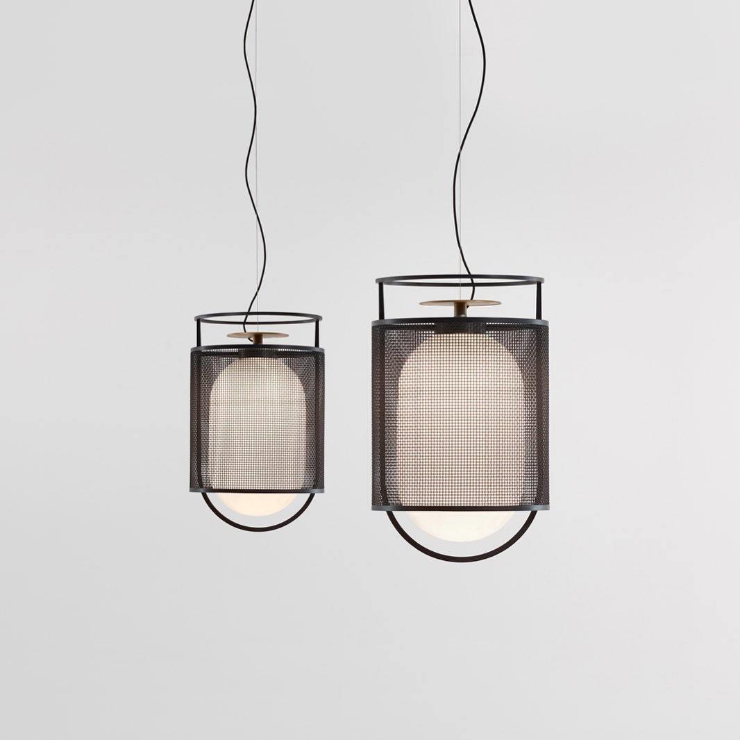 Solara Pendant Lamp Mesh Cylinder Brass Accent Industrial - Letslighting